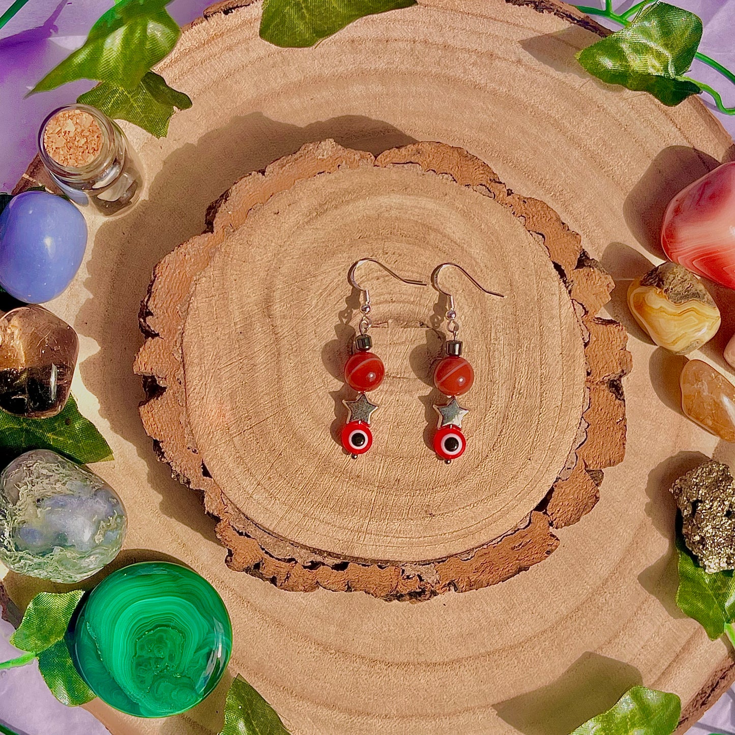 starry eyes earrings ~ carnelian & hematite on 925 hooks