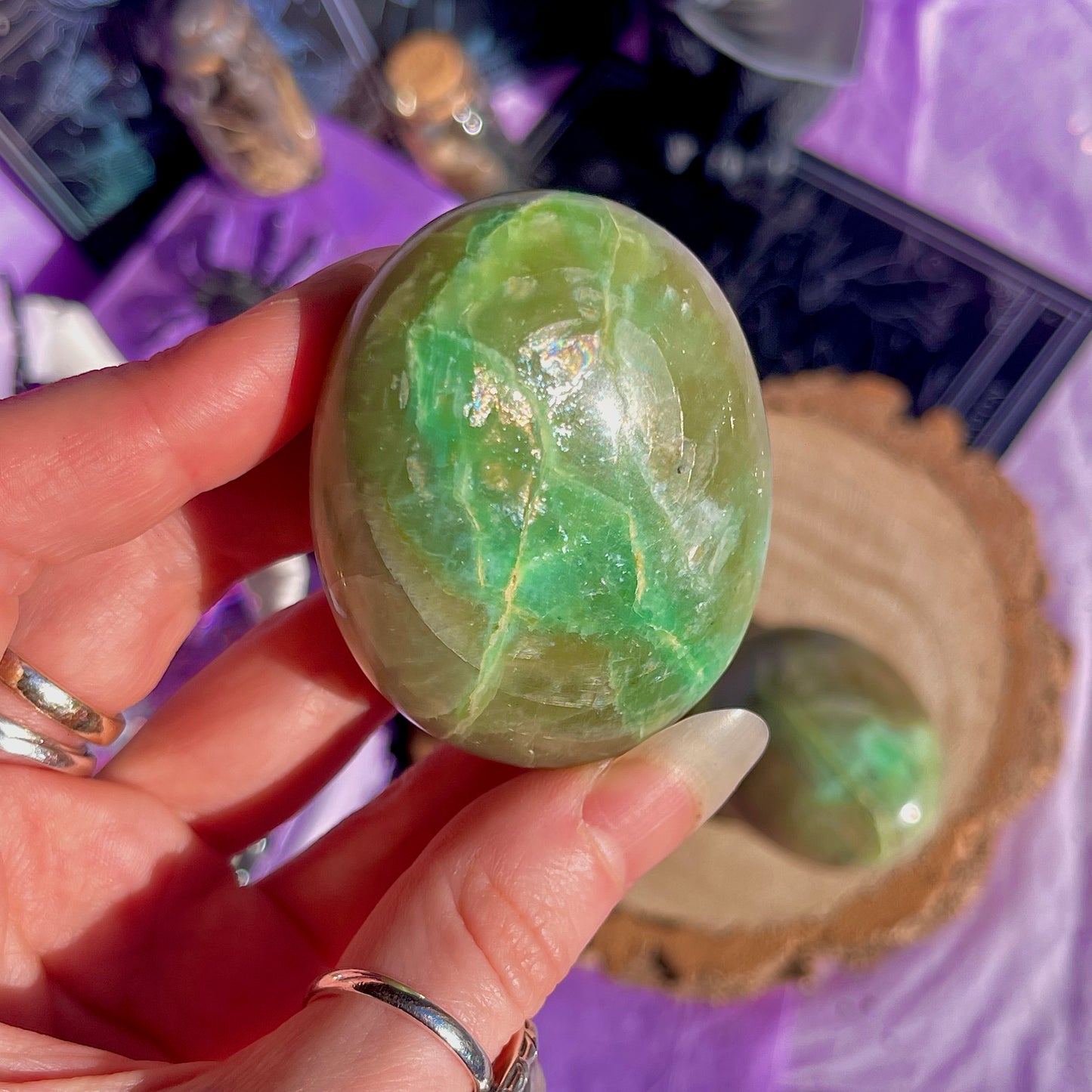 garnierite green moonstone palm stones ~ intuitively chosen
