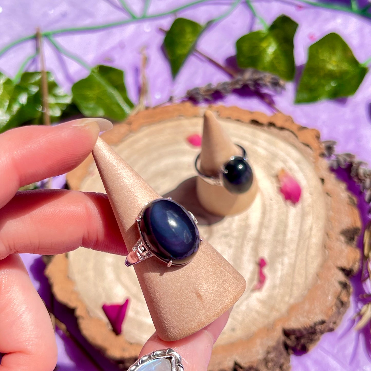 rainbow obsidian 925 adjustable ring