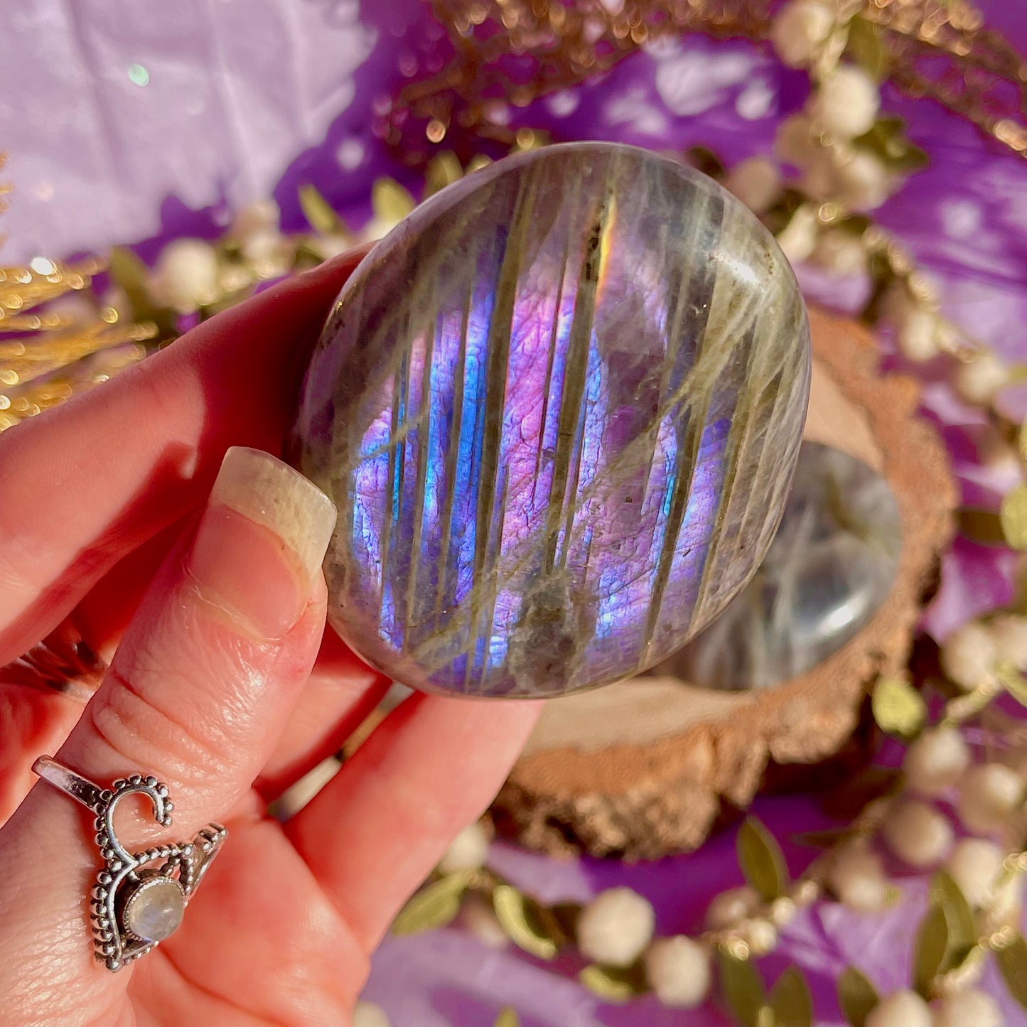 labradorite palm stone sunset flash ~ intuitively chosen