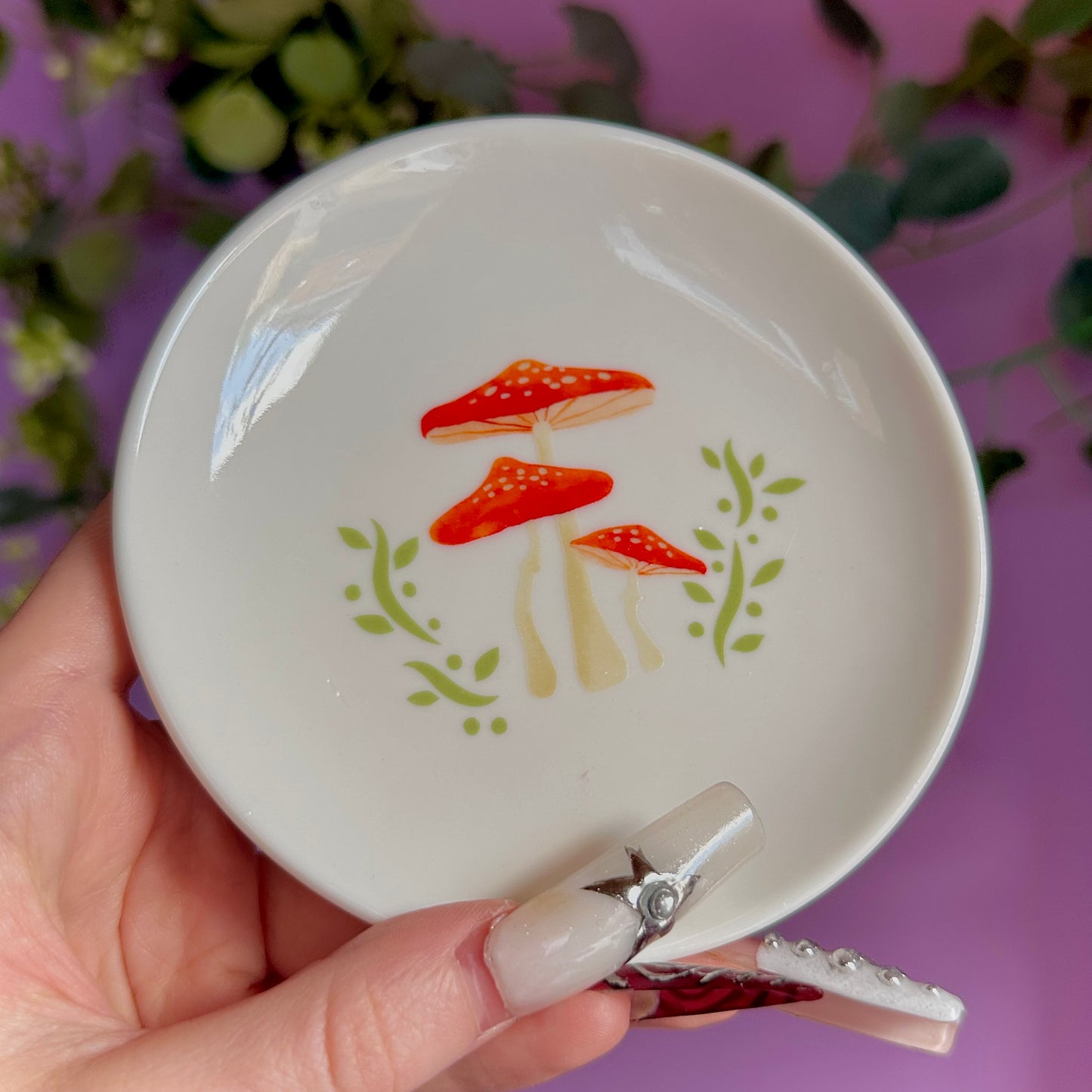 toadstool mushroom ceramic trinket dish