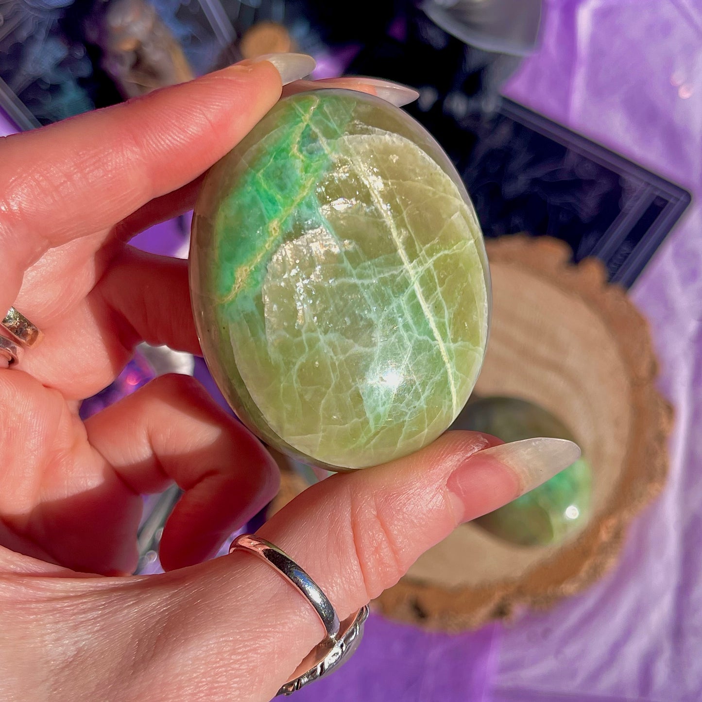 garnierite green moonstone palm stones ~ intuitively chosen
