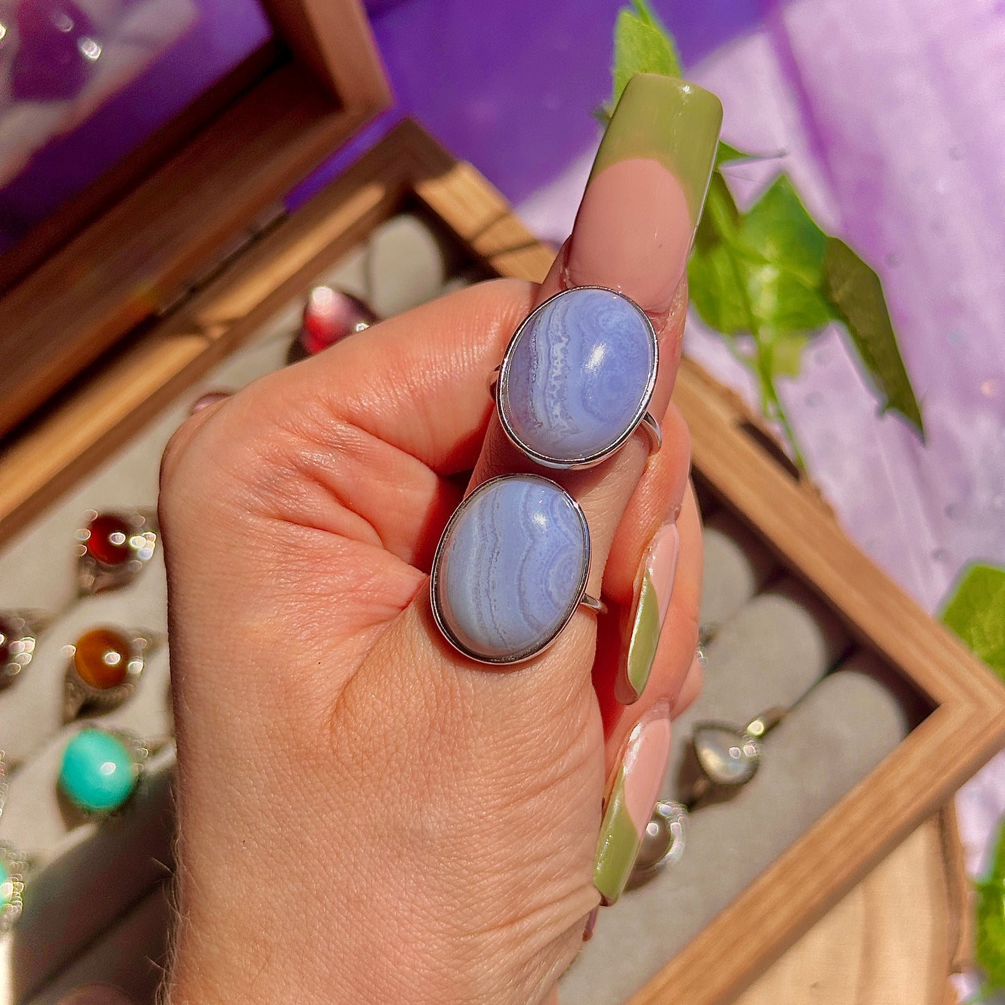 blue lace agate 925 sterling silver adjustable ring