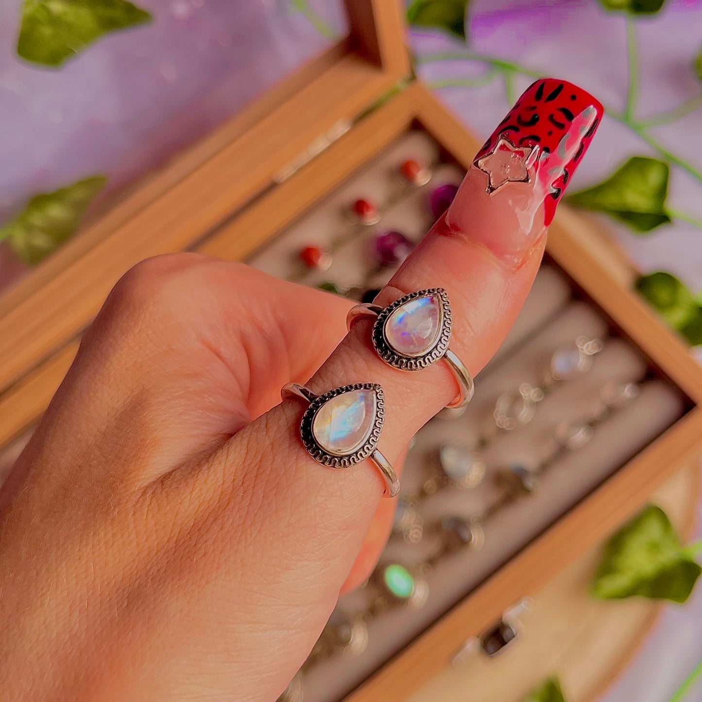 rainbow moonstone style A ~ 925 sterling silver adjustable rings / intuitively chosen