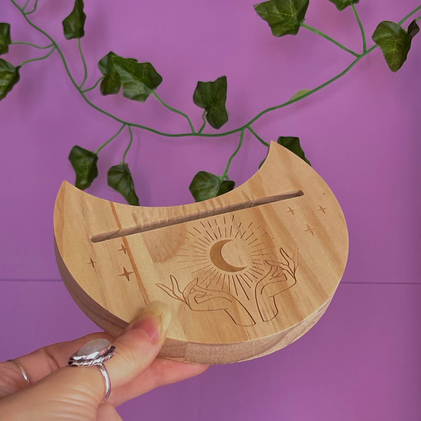 mystical hands moon tarot card stand