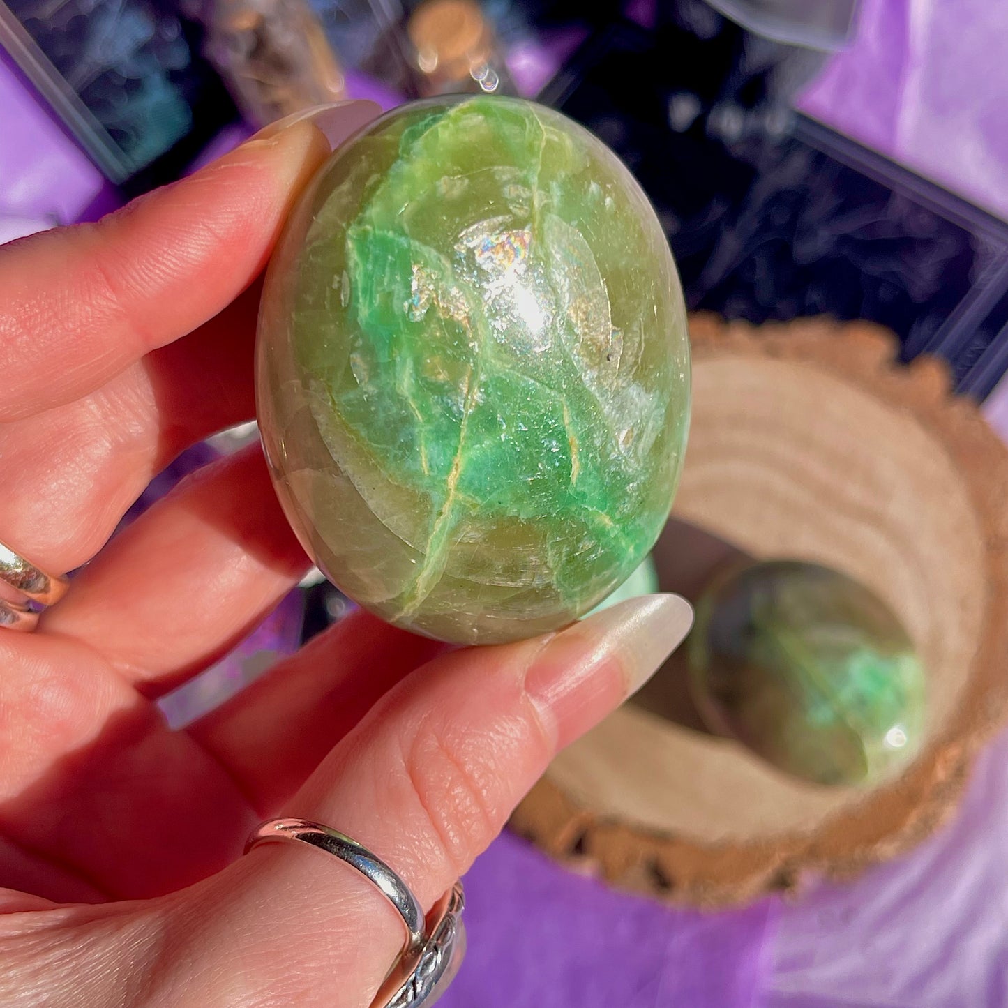 garnierite green moonstone palm stones ~ intuitively chosen
