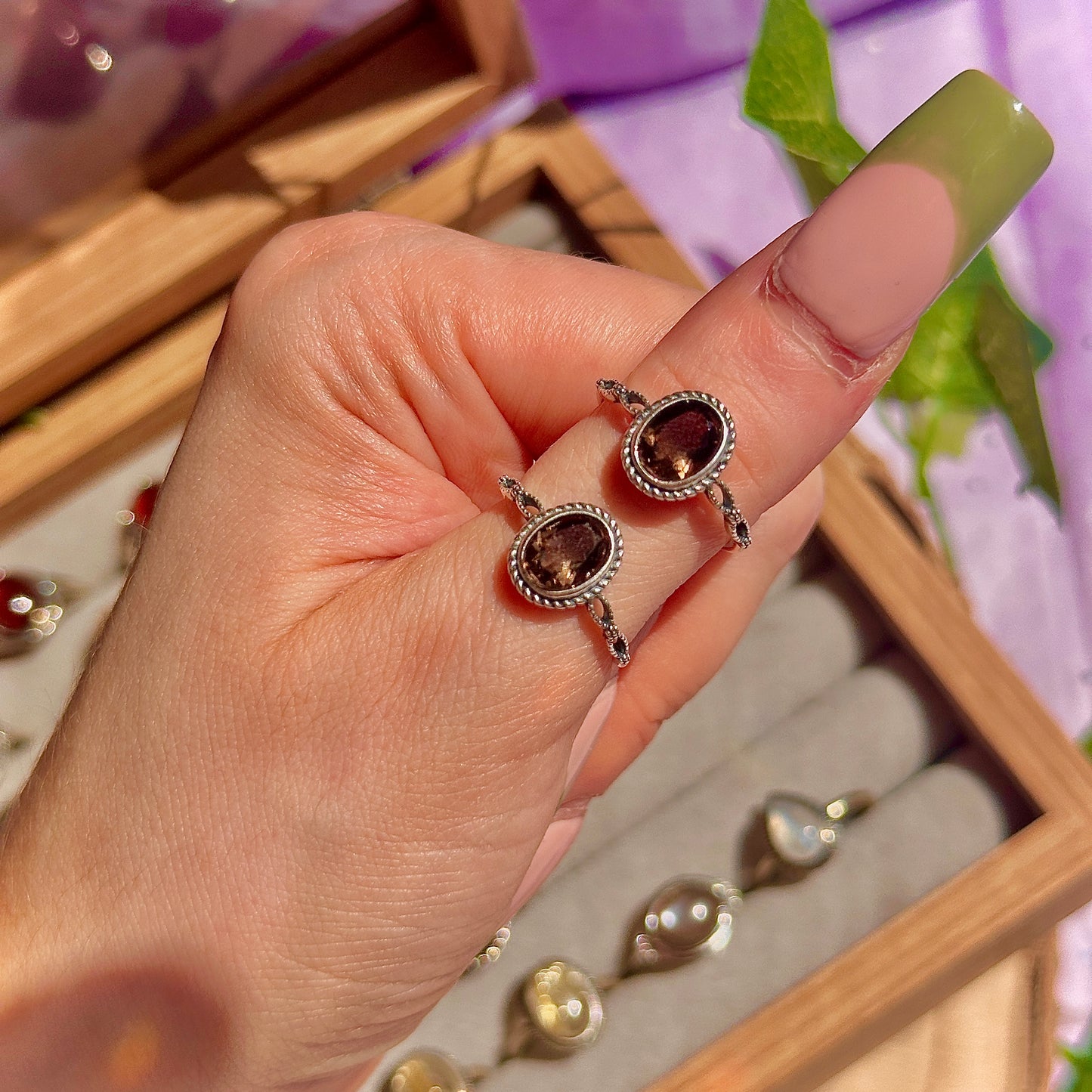 smoky quartz faceted 925 sterling silver adjustable ring