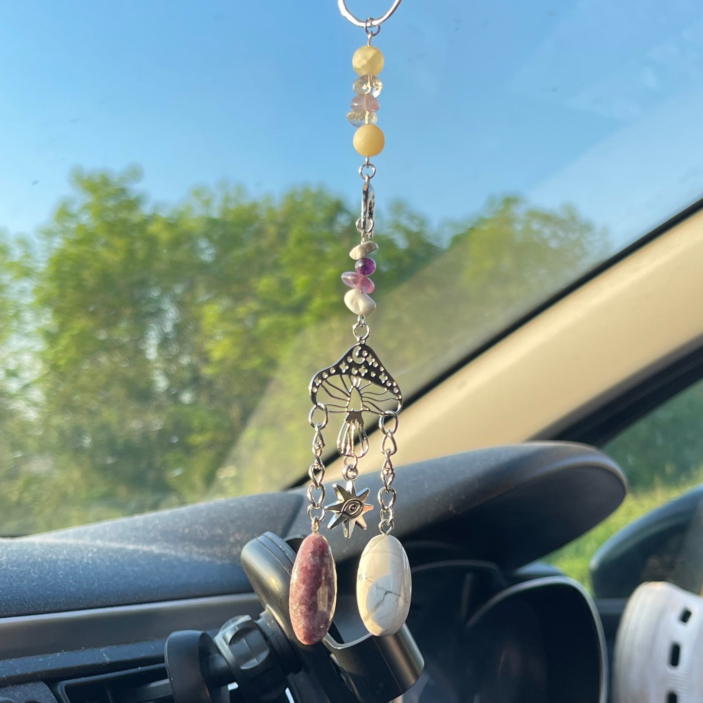 calm / anxiety relief car charm - howlite, lepidolite, amethyst, calcite, clear quartz