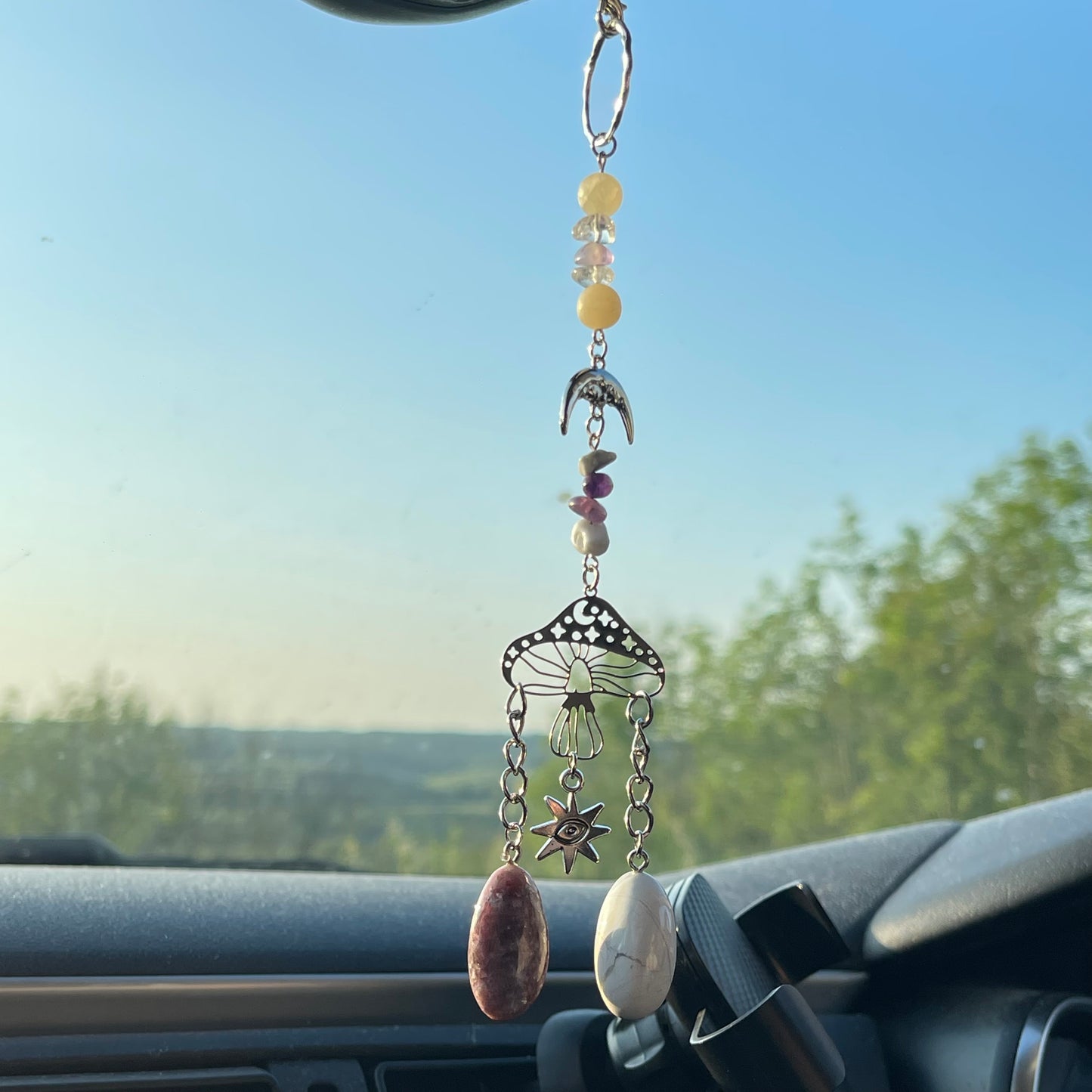 calm / anxiety relief car charm - howlite, lepidolite, amethyst, calcite, clear quartz