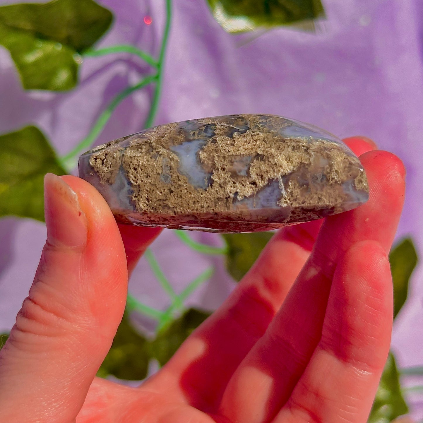 moss agate heart carving with stand