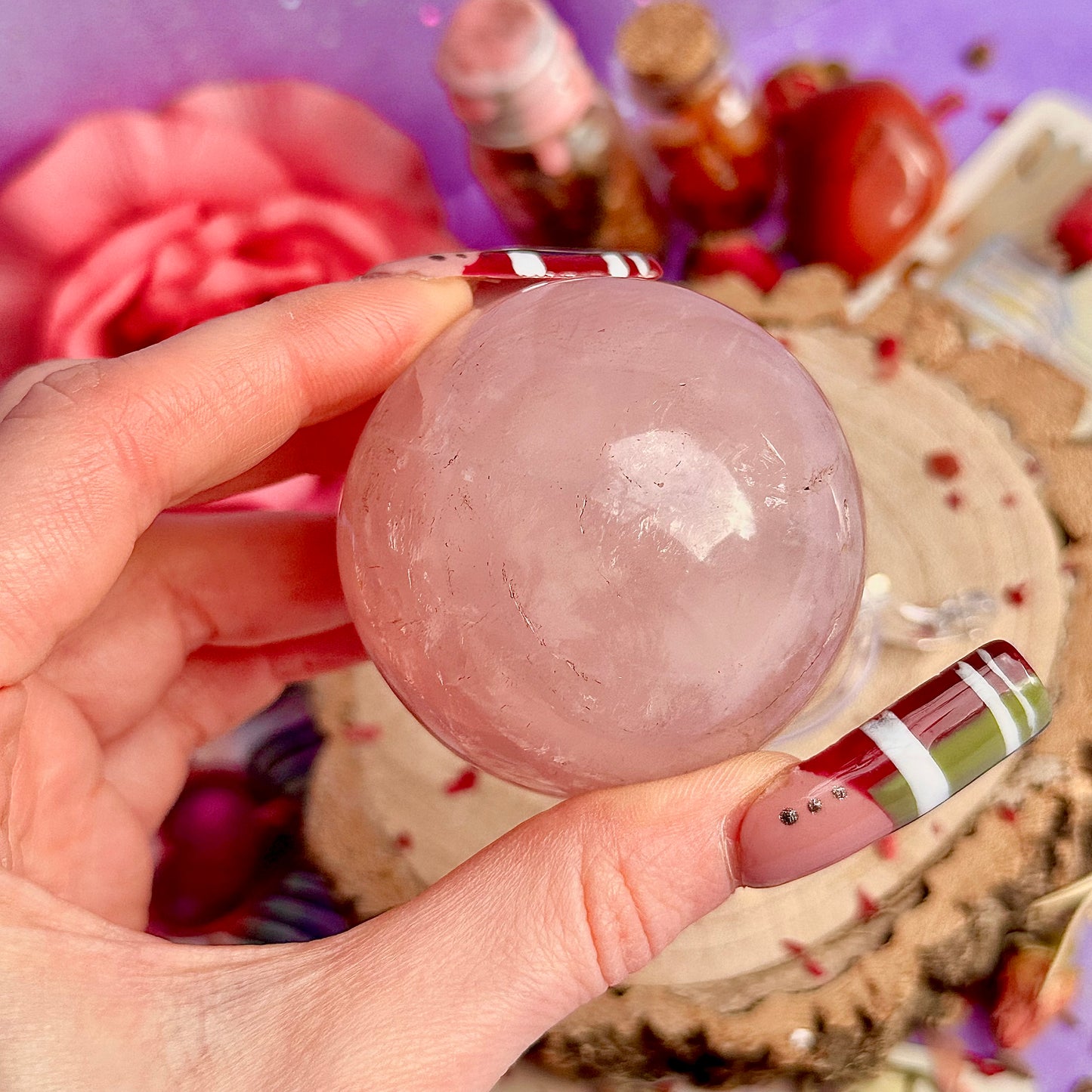 starlight asterism rose quartz sphere A