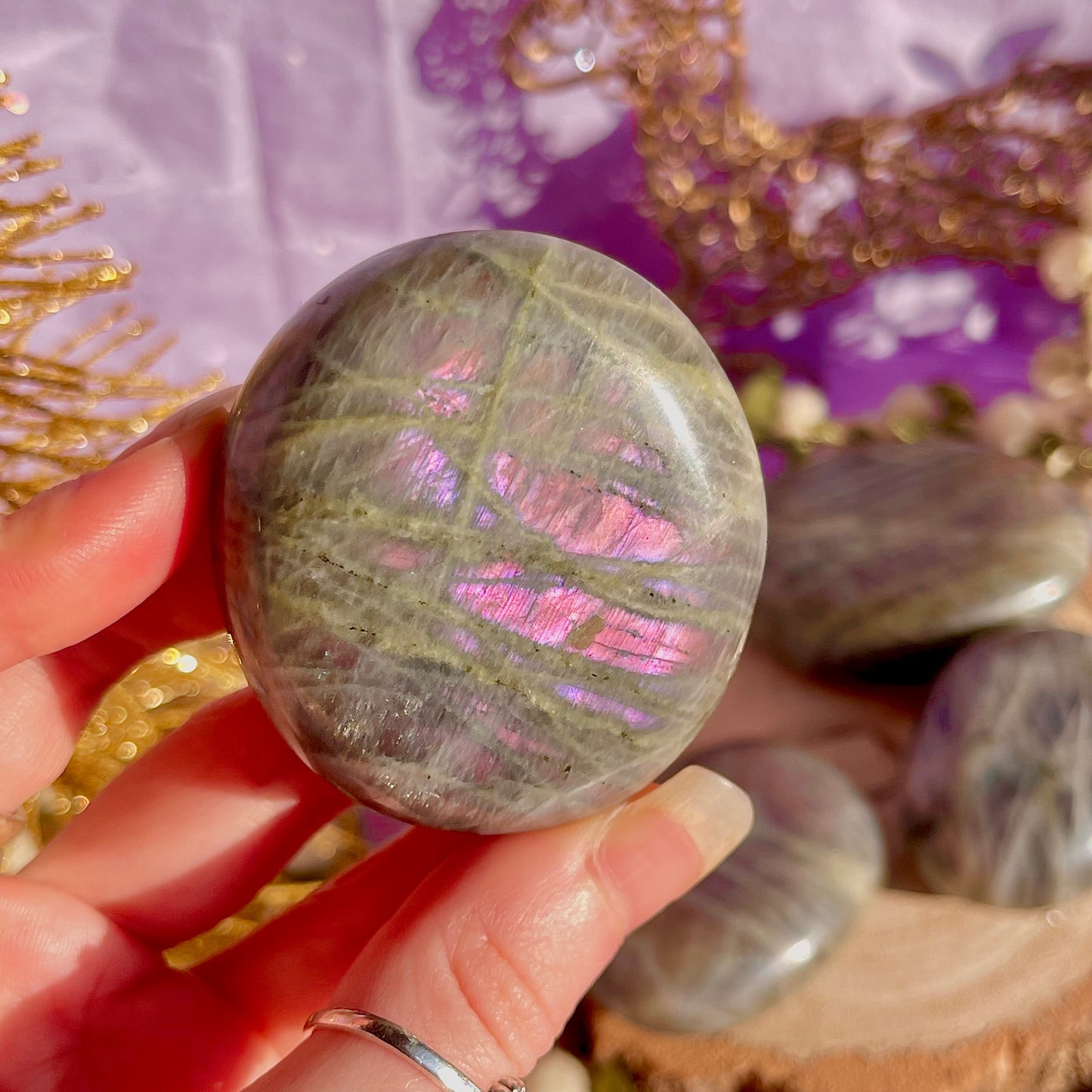 labradorite palm stone sunset flash ~ intuitively chosen