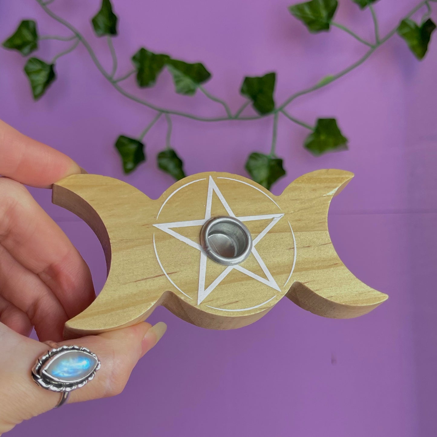 tripe moon spell candle holder