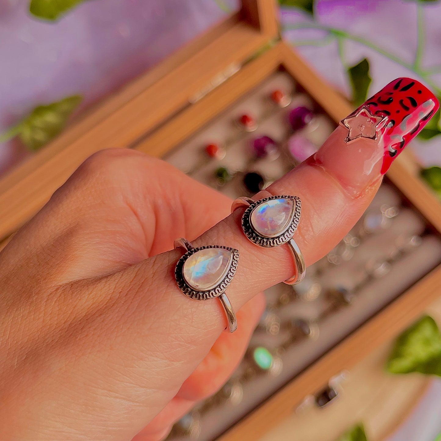 rainbow moonstone style A ~ 925 sterling silver adjustable rings / intuitively chosen