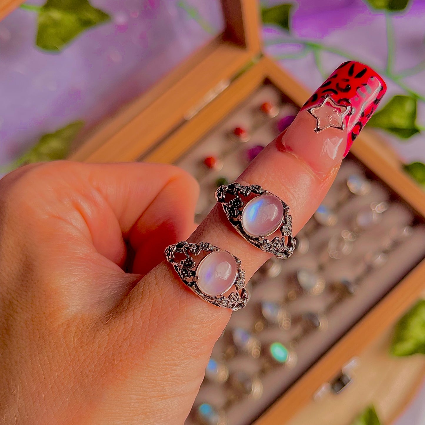 rainbow moonstone style B ~ 925 sterling silver adjustable rings / intuitively chosen