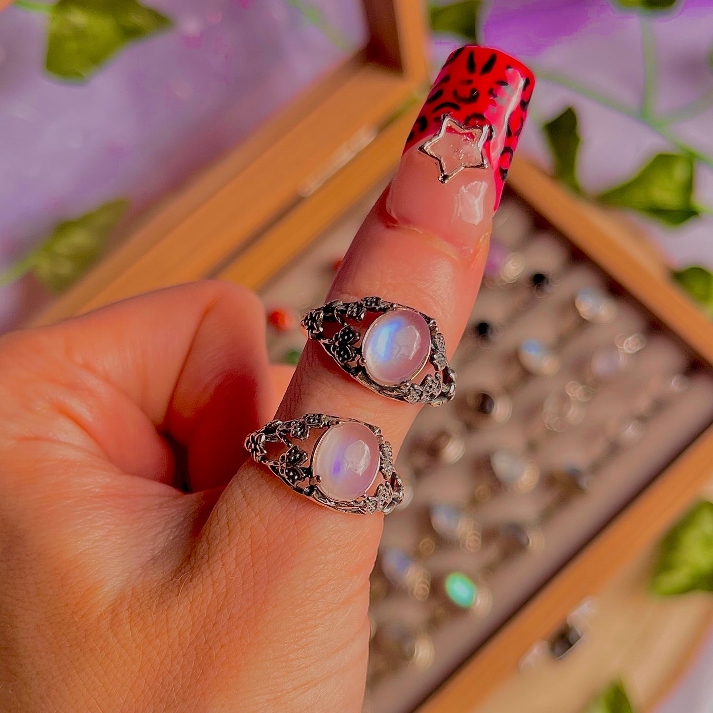rainbow moonstone style B ~ 925 sterling silver adjustable rings / intuitively chosen