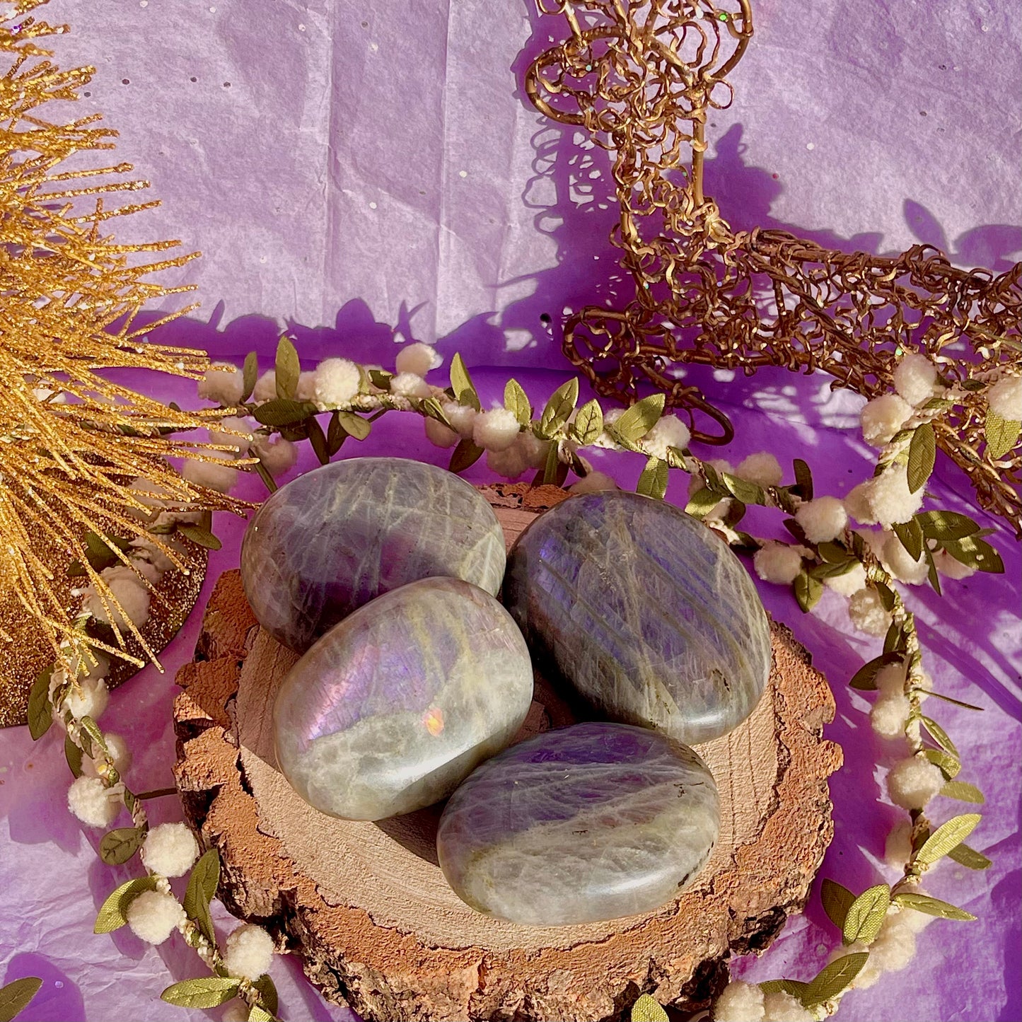 labradorite palm stone sunset flash ~ intuitively chosen