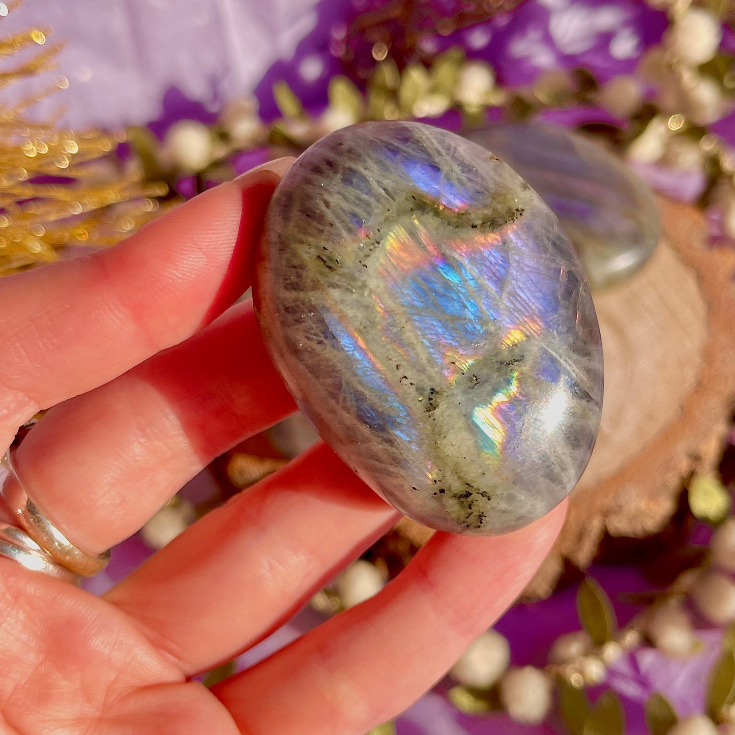 labradorite palm stone sunset flash ~ intuitively chosen