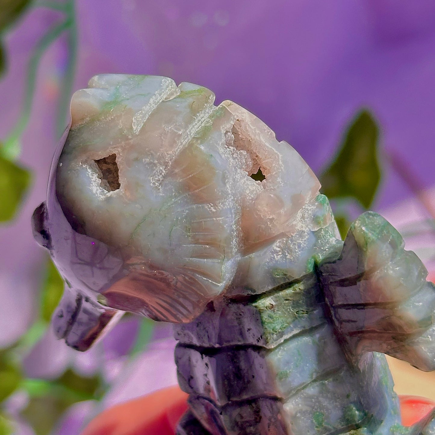 moss agate sea horse carving ~ self standing