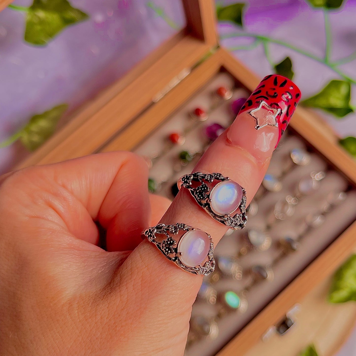 rainbow moonstone style B ~ 925 sterling silver adjustable rings / intuitively chosen