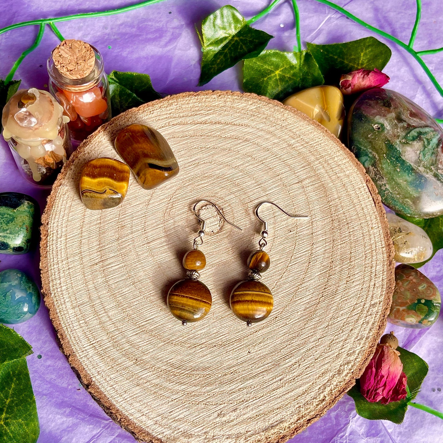 golden tigers eye earrings on 925 hooks