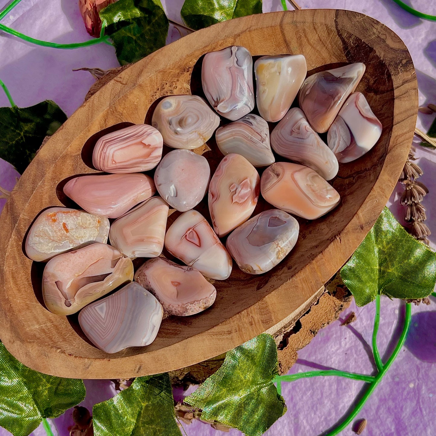 pink and grey botswana agate tumbles