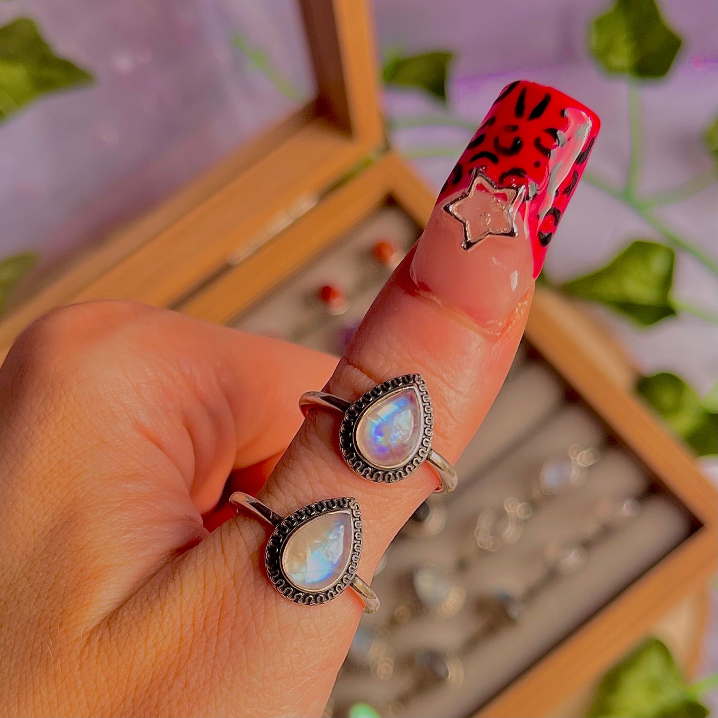 rainbow moonstone style A ~ 925 sterling silver adjustable rings / intuitively chosen
