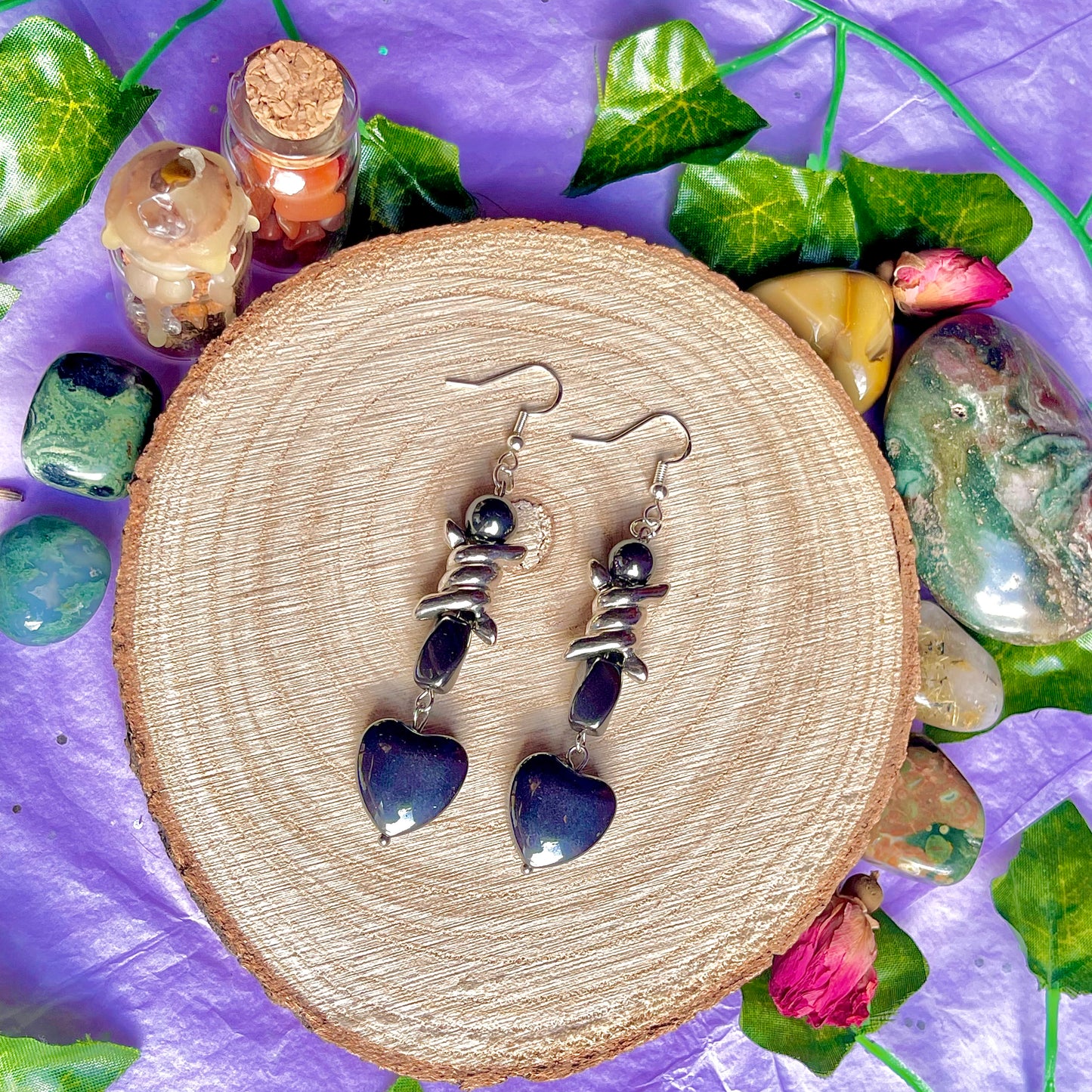 hematite wire earrings on 925 hooks