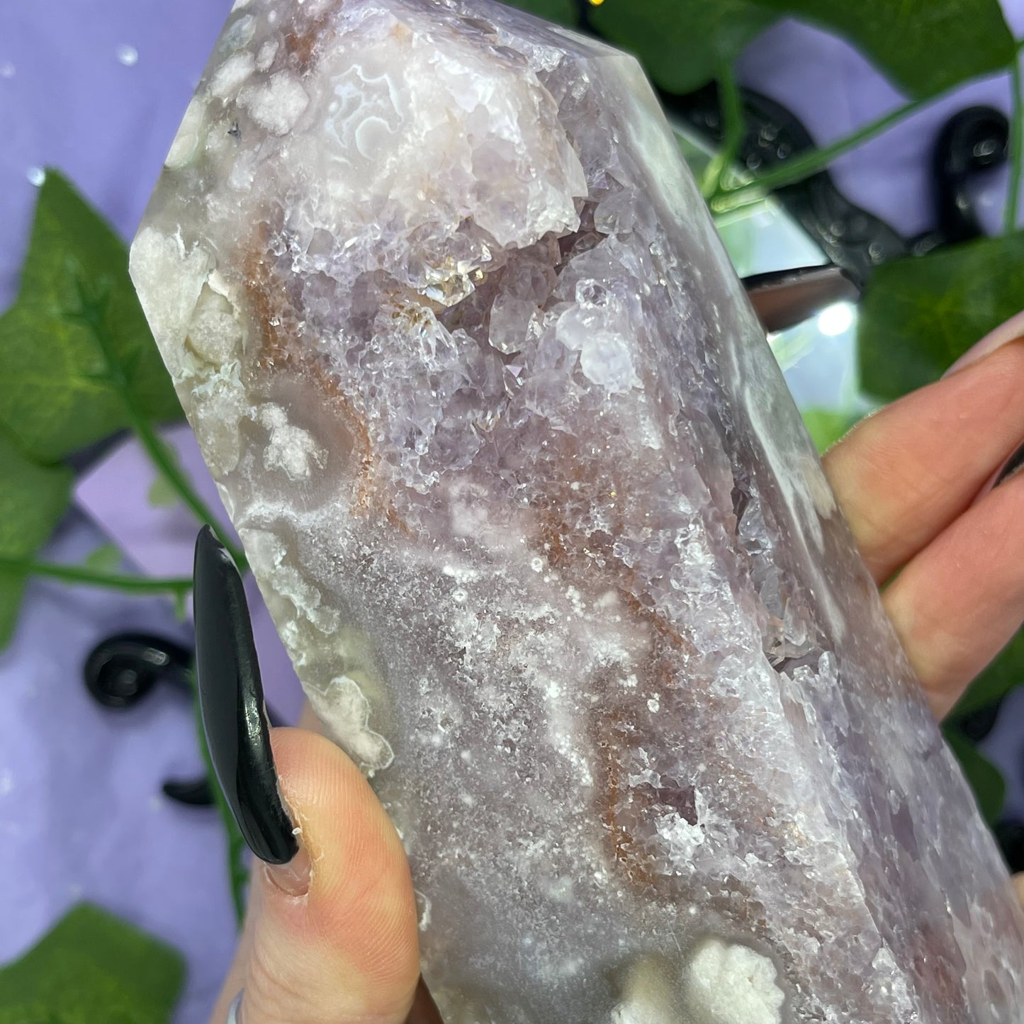 flower agate X amethyst X pink amethyst tower 700+g