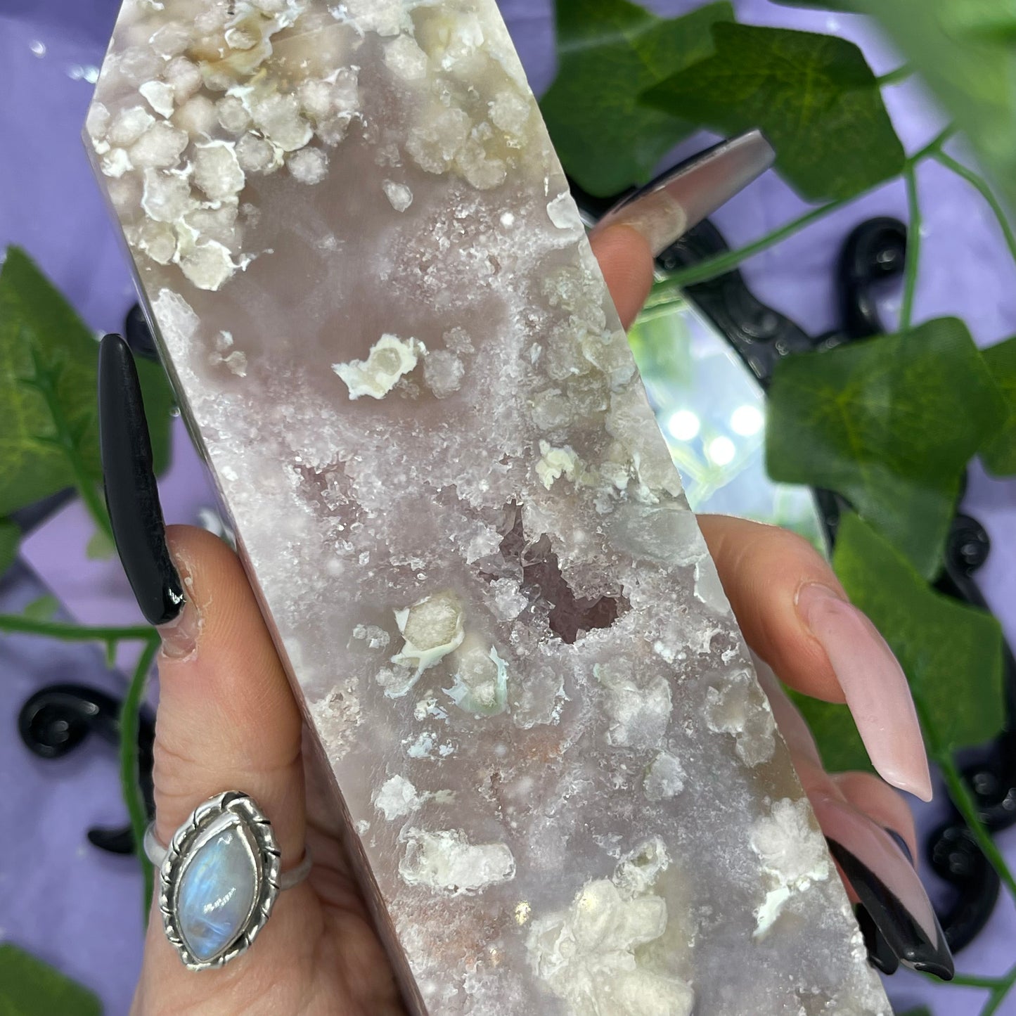 flower agate X amethyst X pink amethyst tower 700+g
