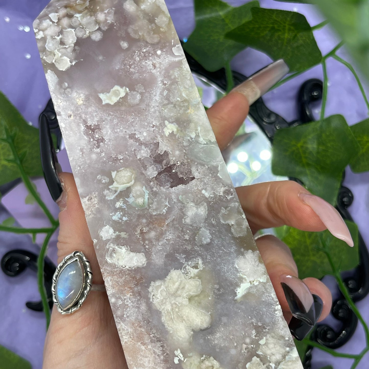 flower agate X amethyst X pink amethyst tower 700+g