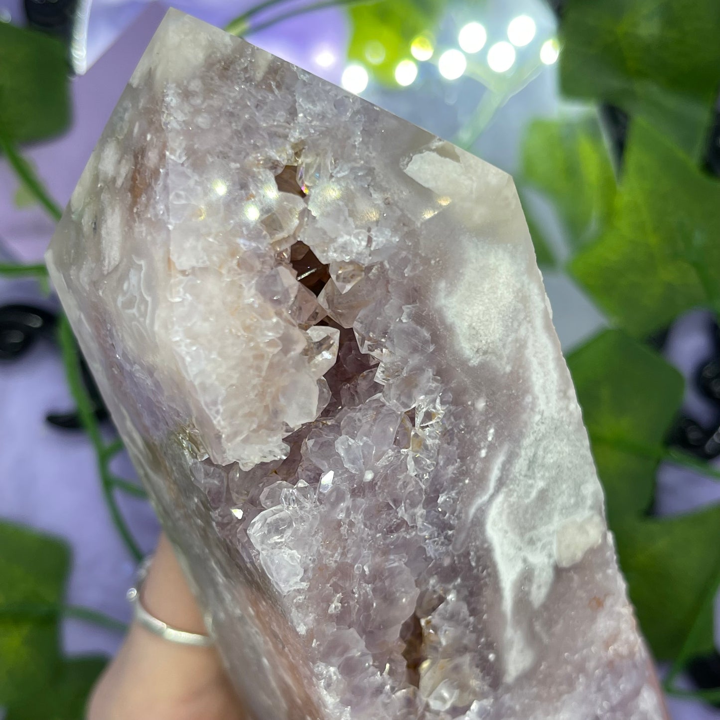 flower agate X amethyst X pink amethyst tower 700+g