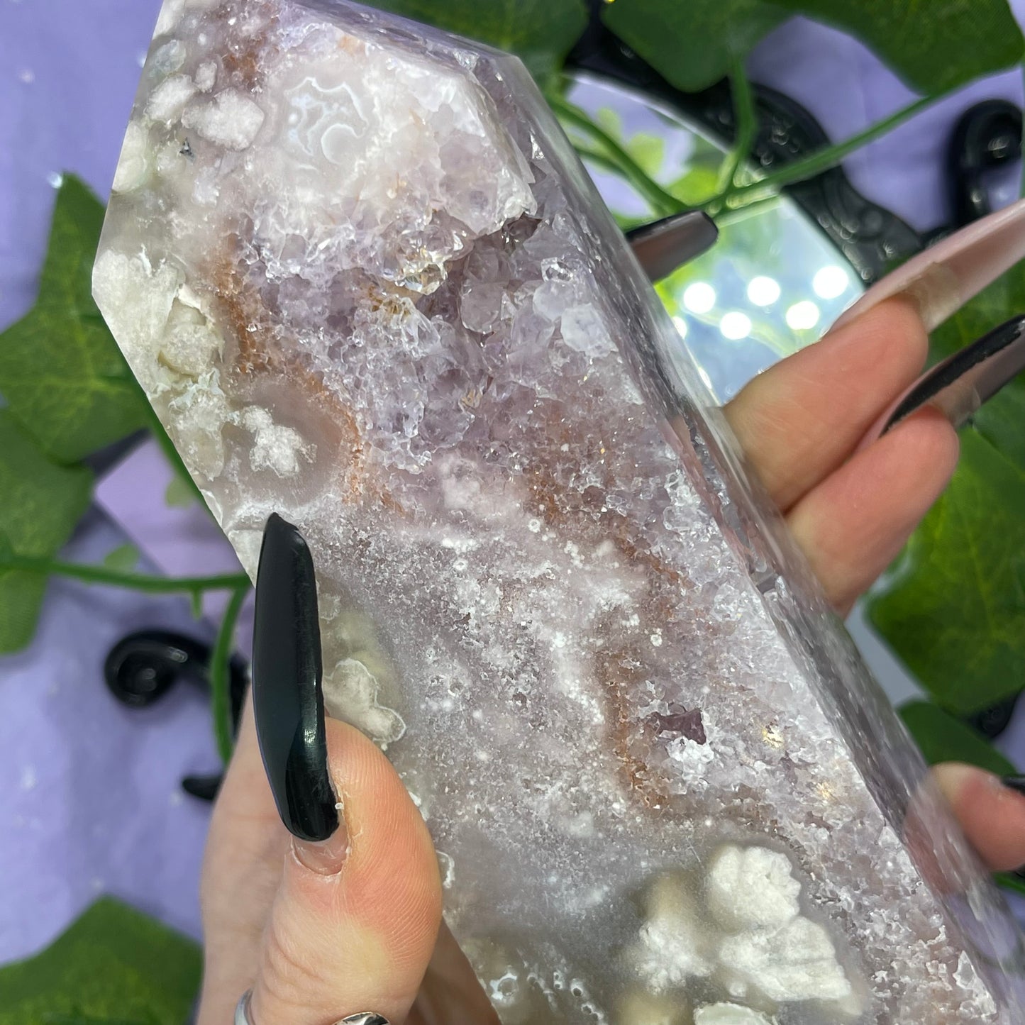 flower agate X amethyst X pink amethyst tower 700+g