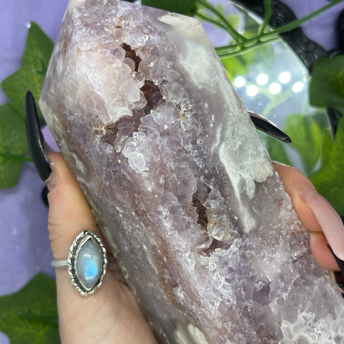 flower agate X amethyst X pink amethyst tower 700+g