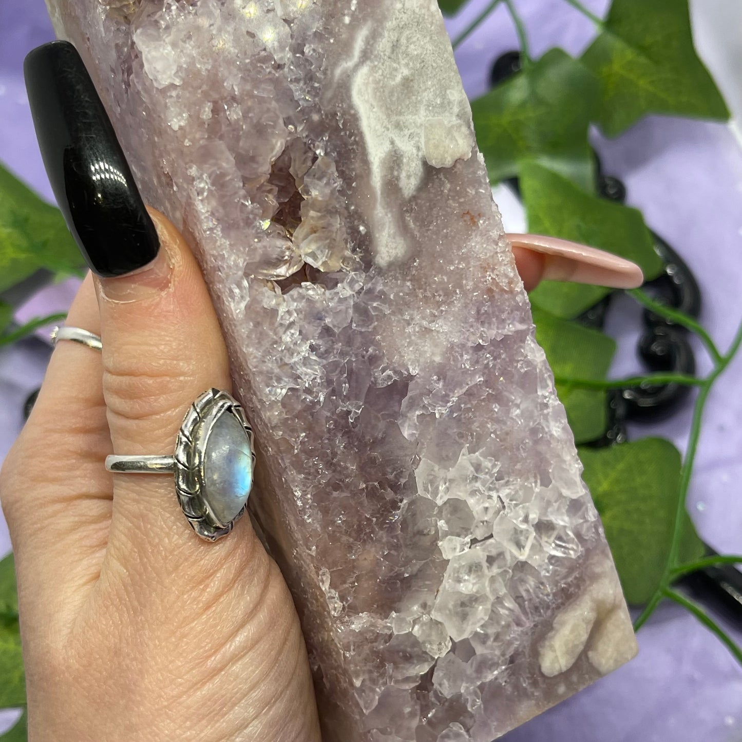 flower agate X amethyst X pink amethyst tower 700+g