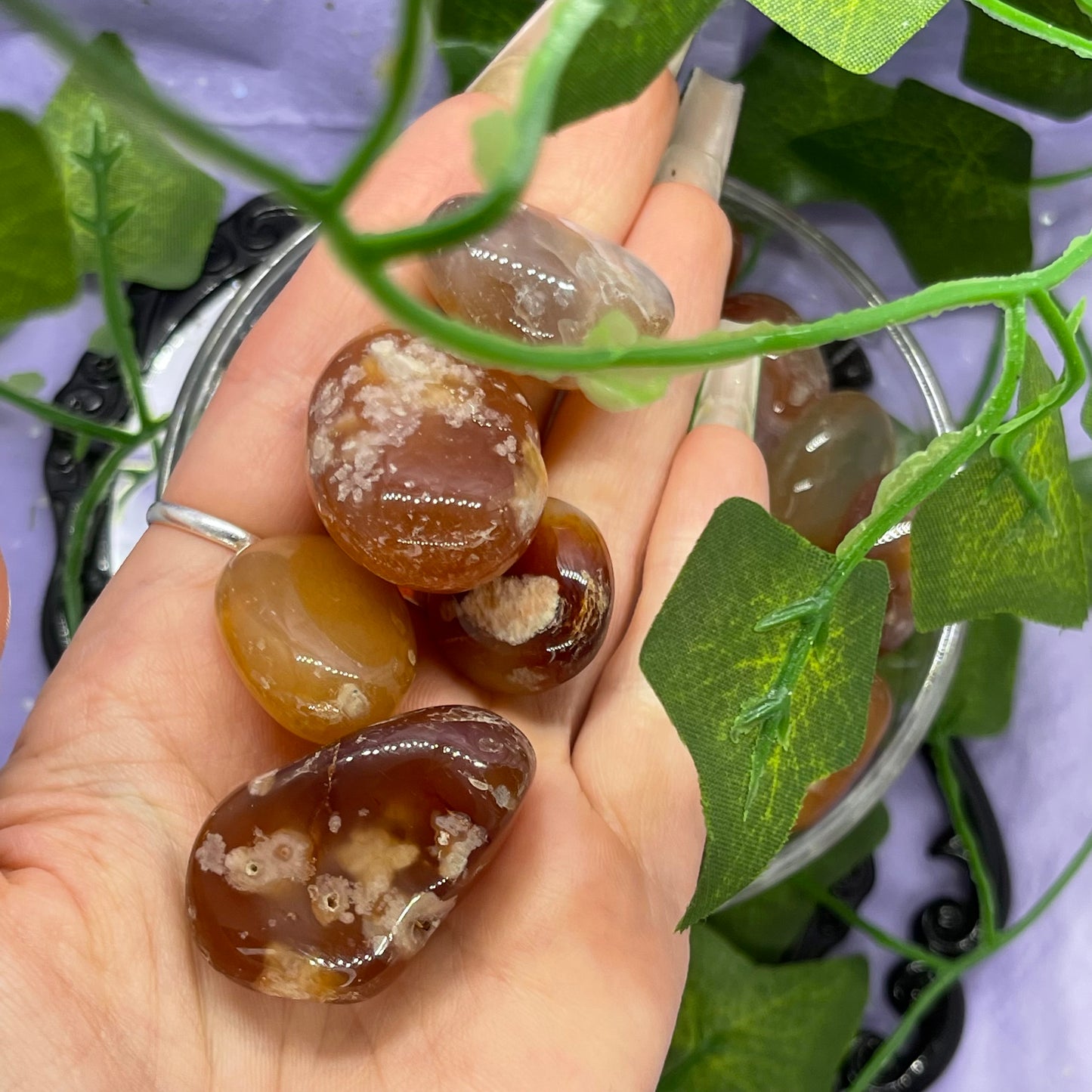 carnelian X flower agate tumbles