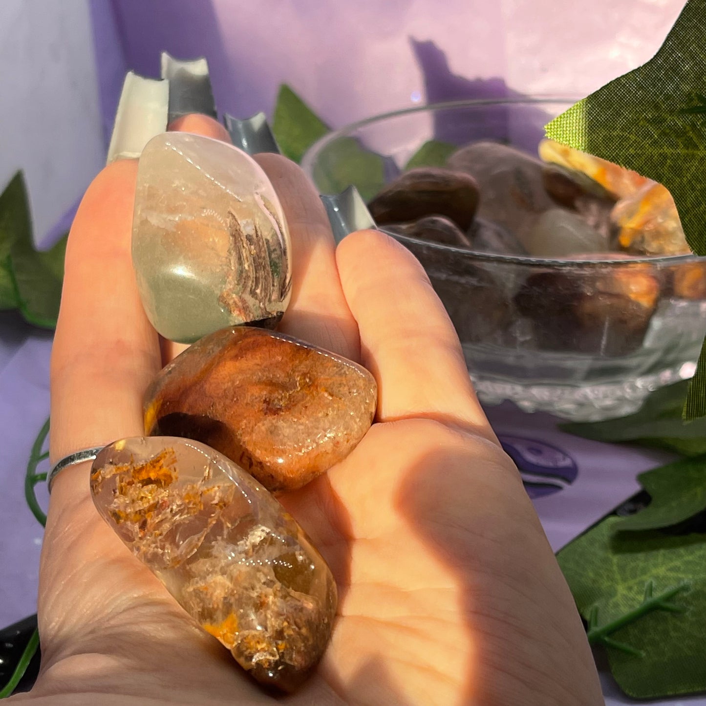 red amphibole tumbles XL (also known as angel phantom quartz)