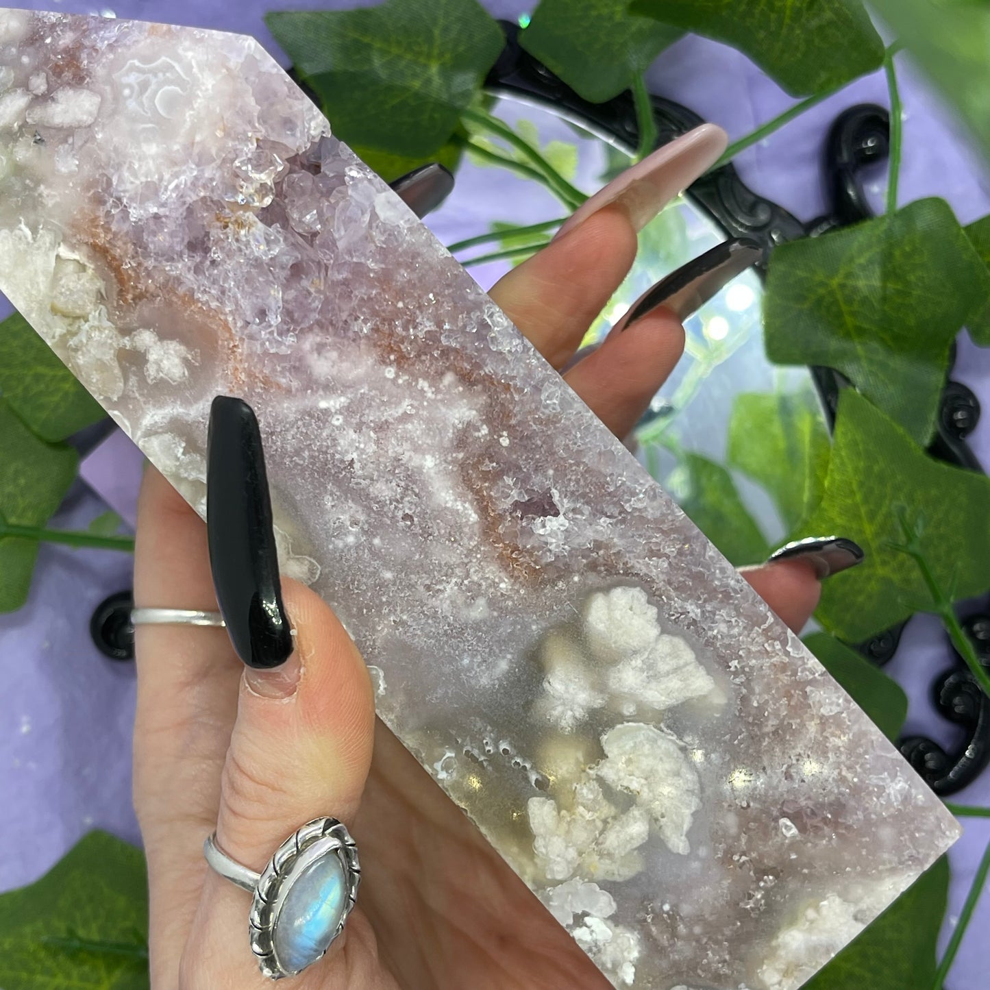 flower agate X amethyst X pink amethyst tower 700+g