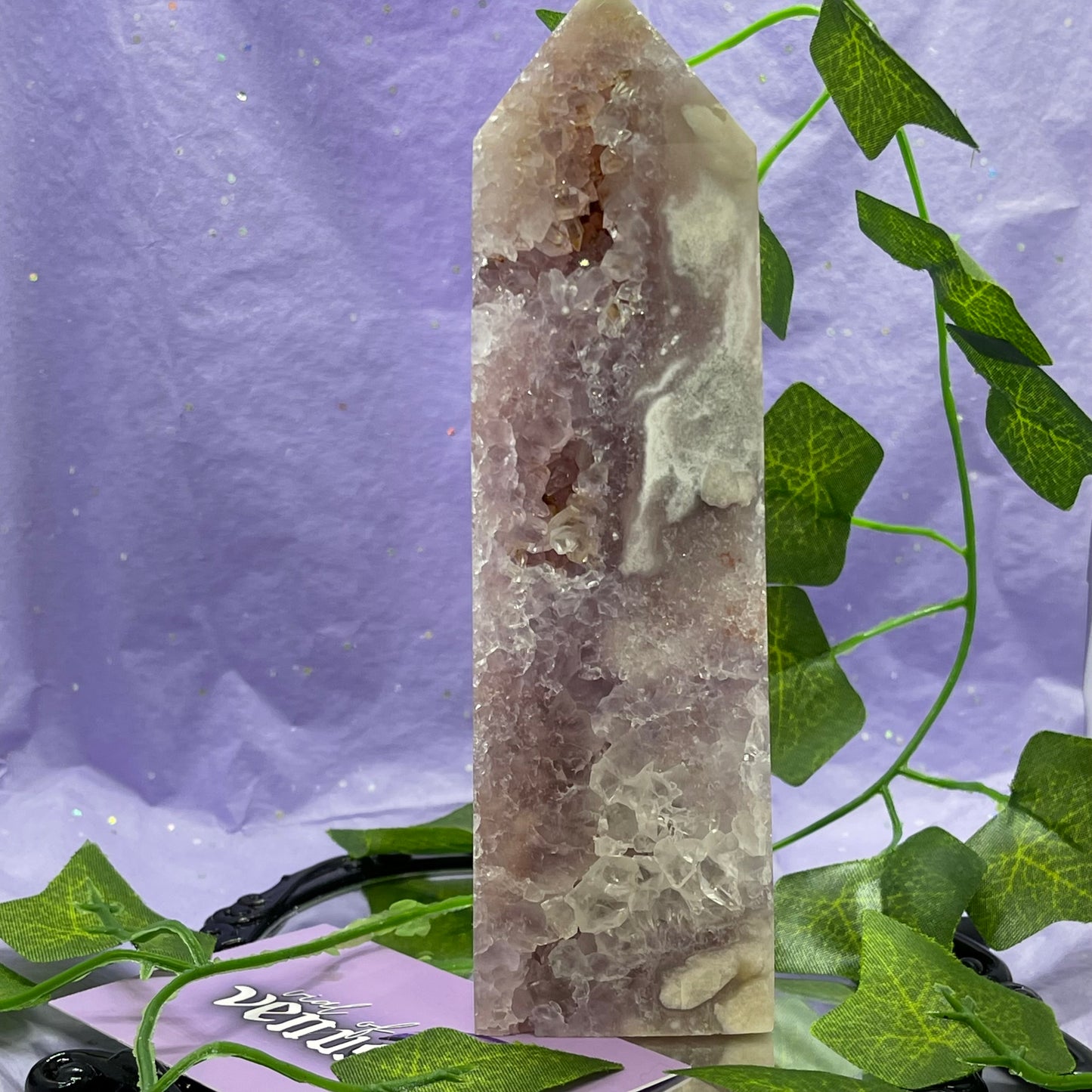flower agate X amethyst X pink amethyst tower 700+g