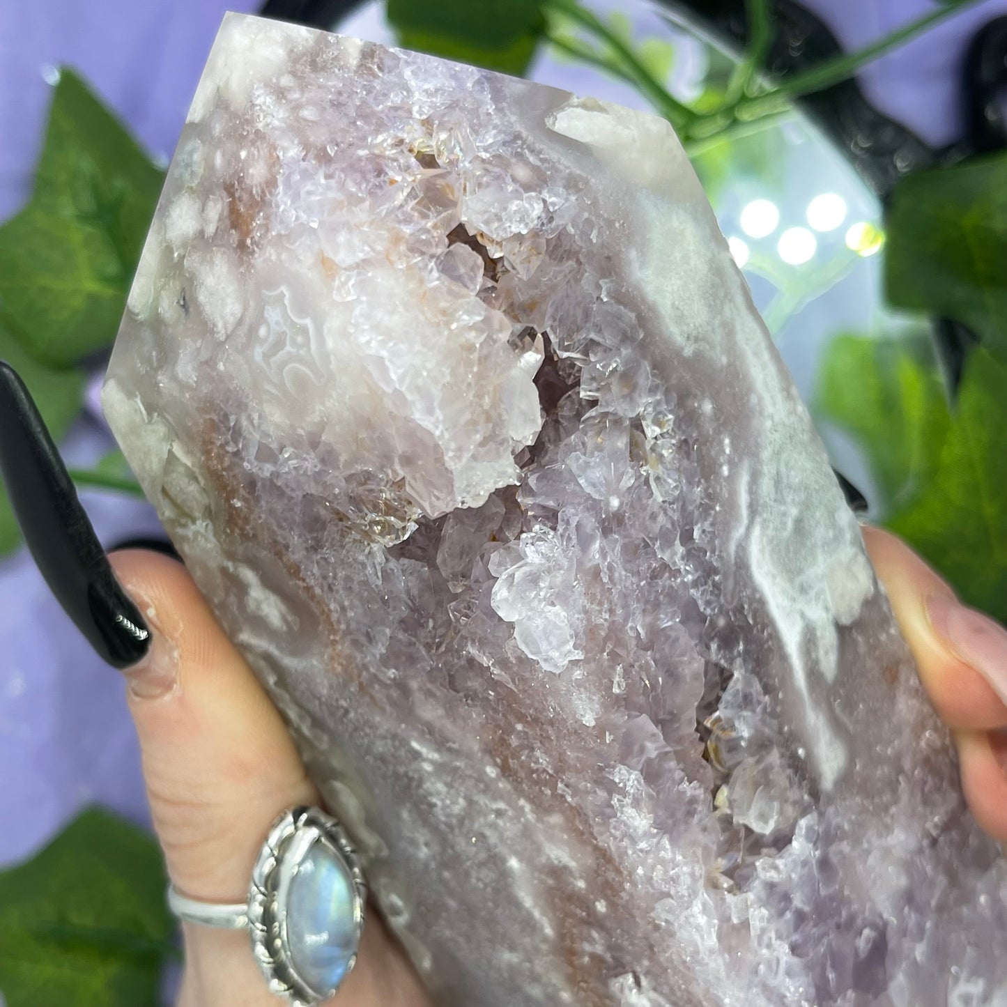 flower agate X amethyst X pink amethyst tower 700+g