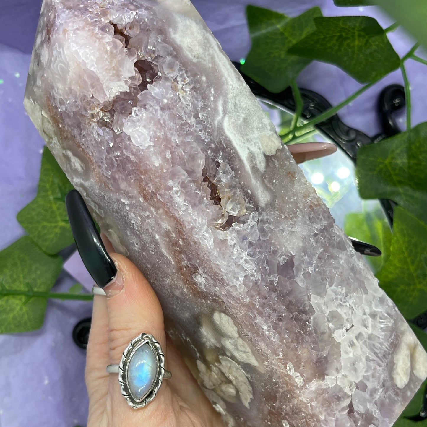 flower agate X amethyst X pink amethyst tower 700+g