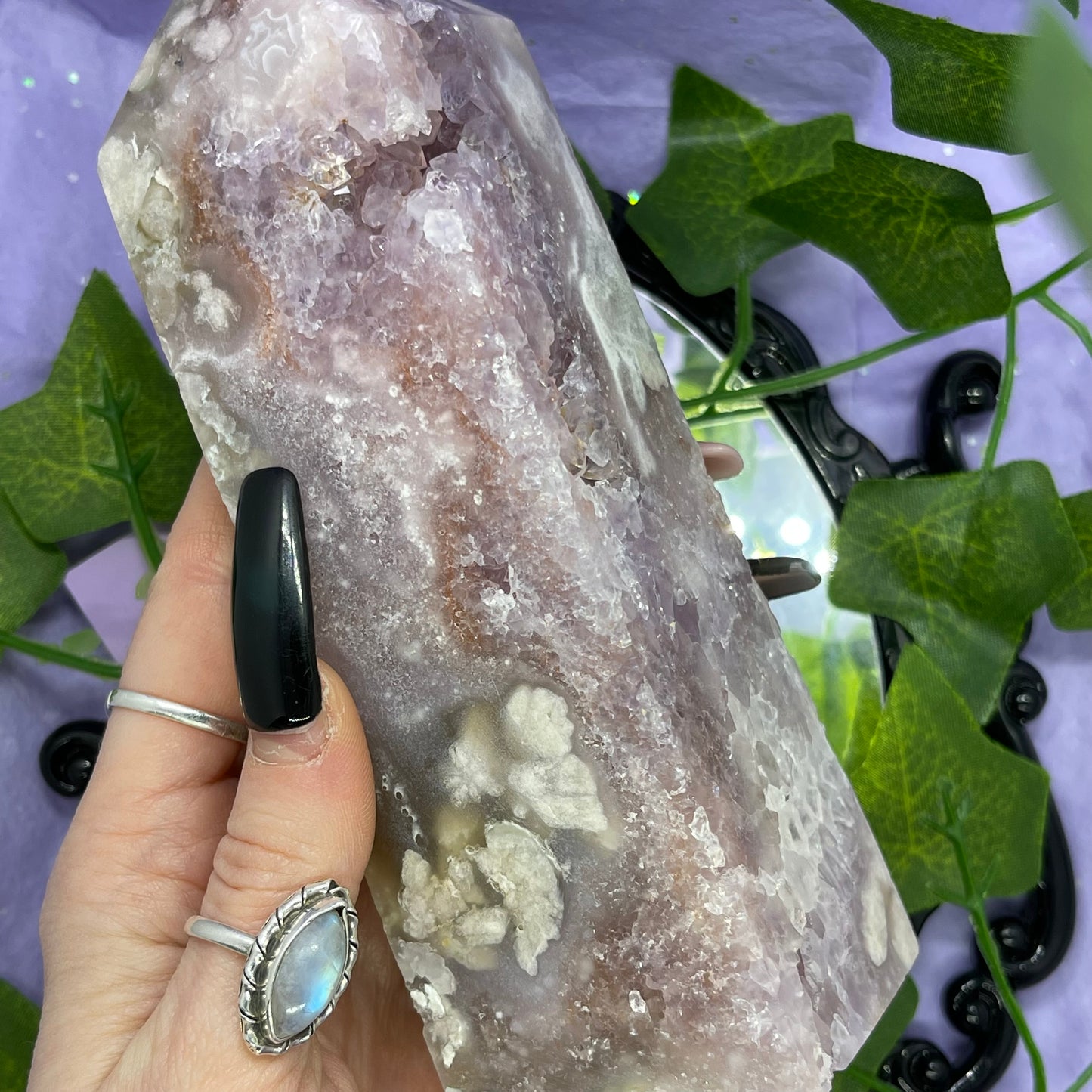 flower agate X amethyst X pink amethyst tower 700+g