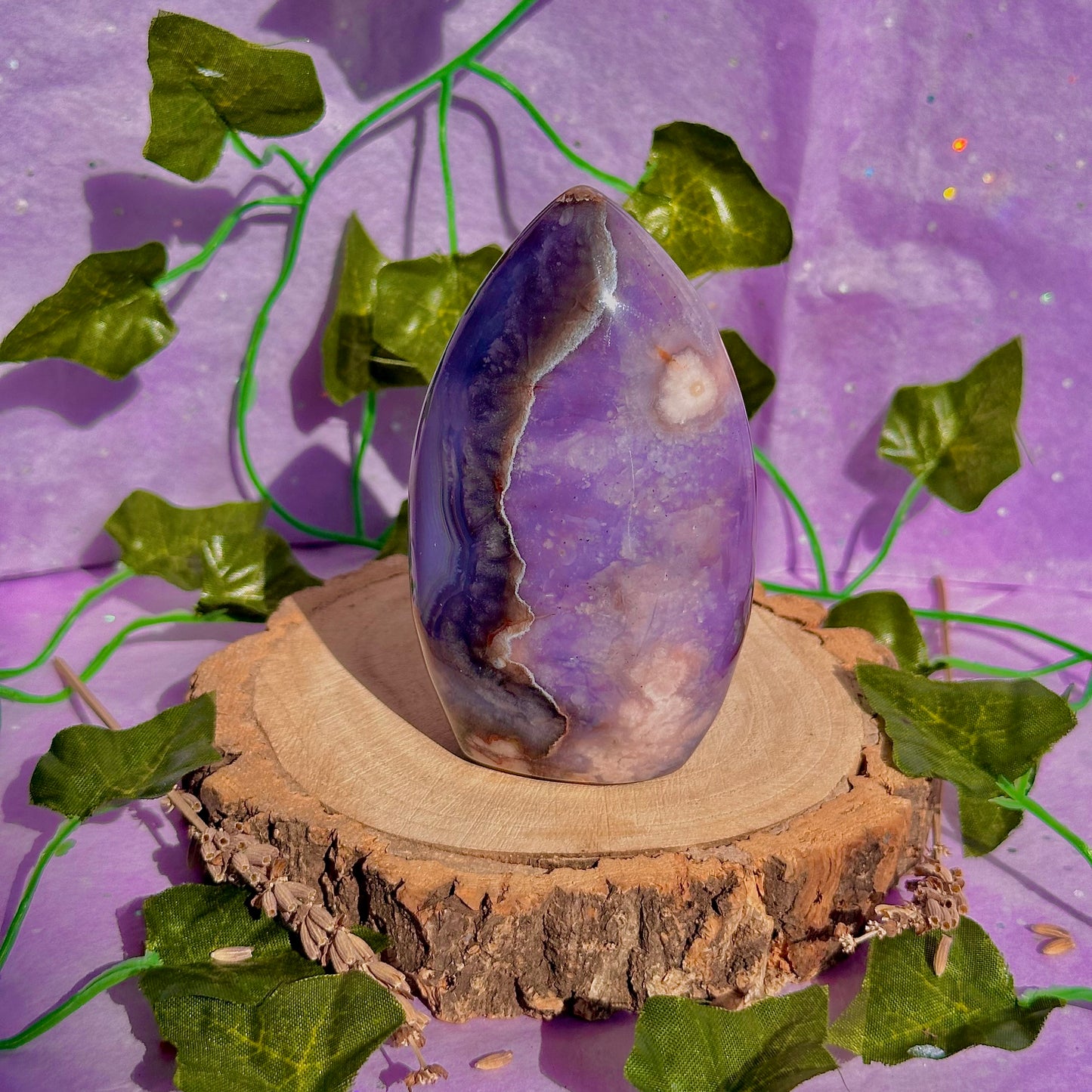 blue flower agate teardrop carving