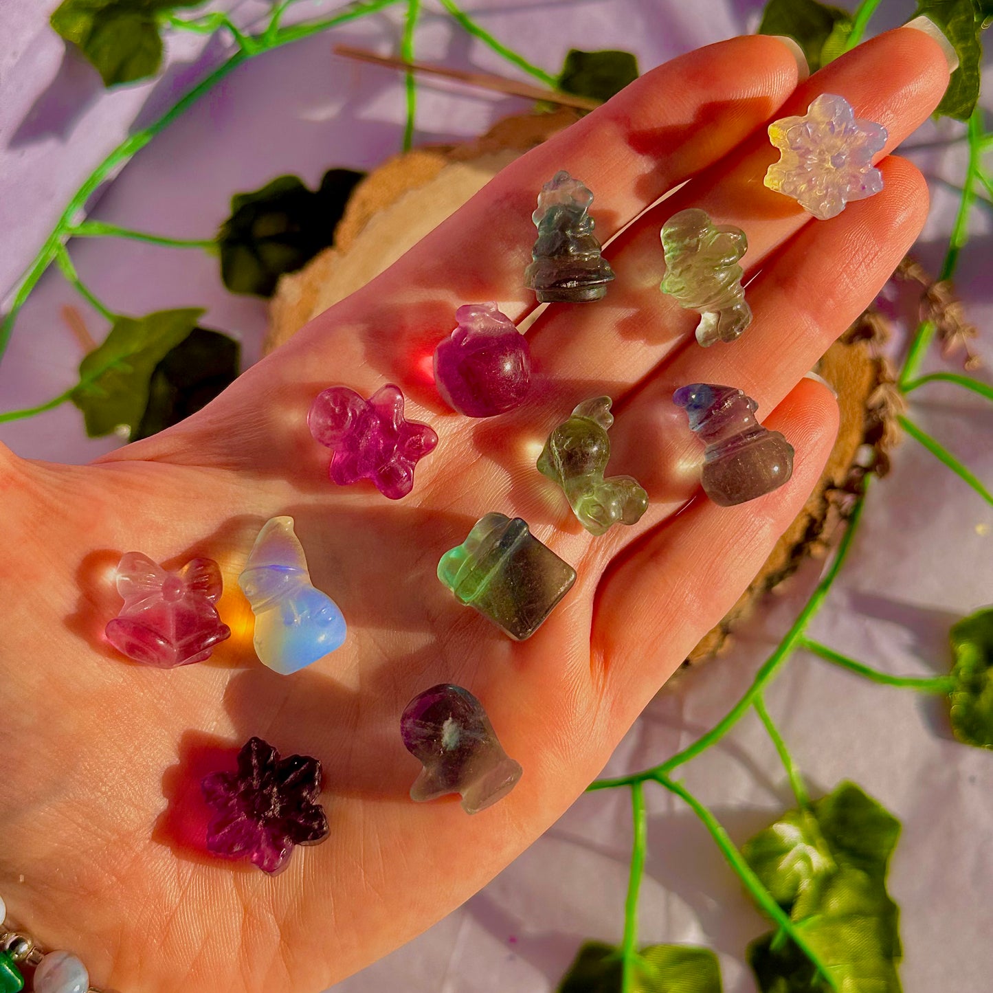 rainbow fluorite & opalite mini mystery christmas carvings ~ intuitively chosen