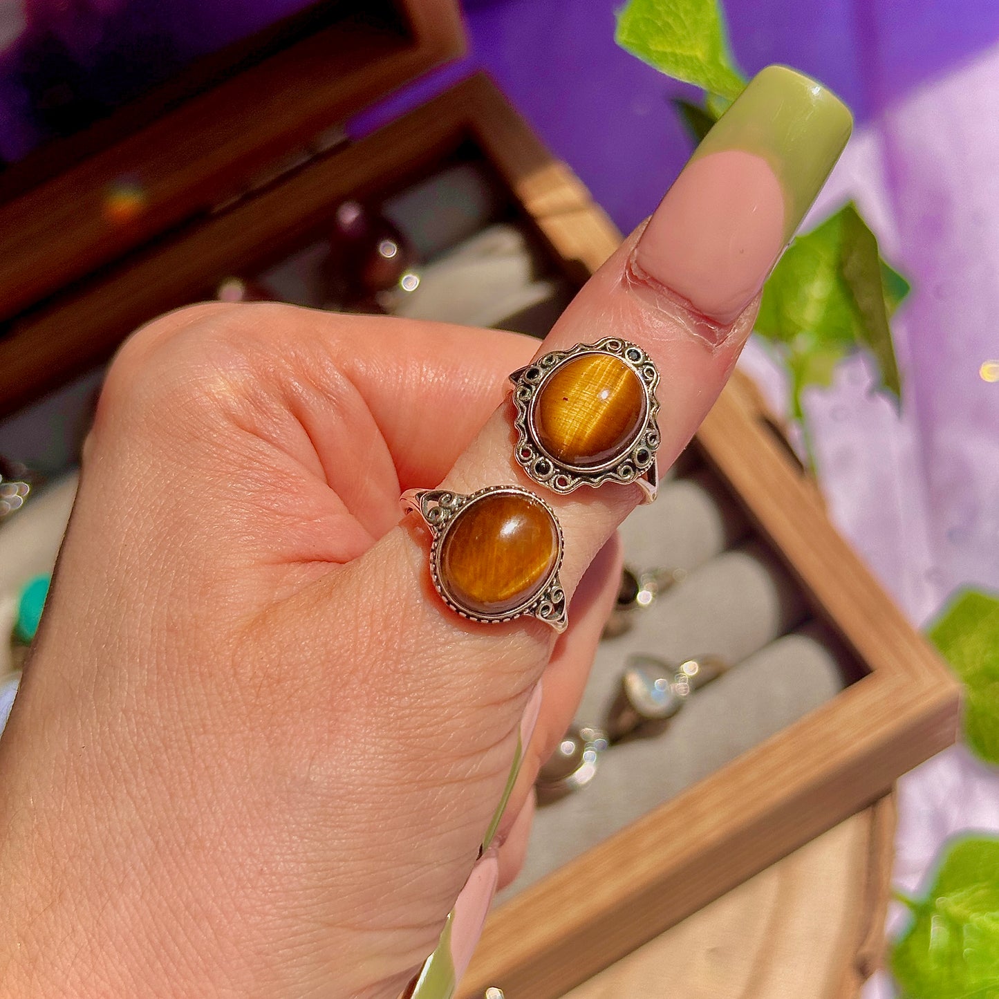 golden tigers eye 925 sterling silver adjustable ring