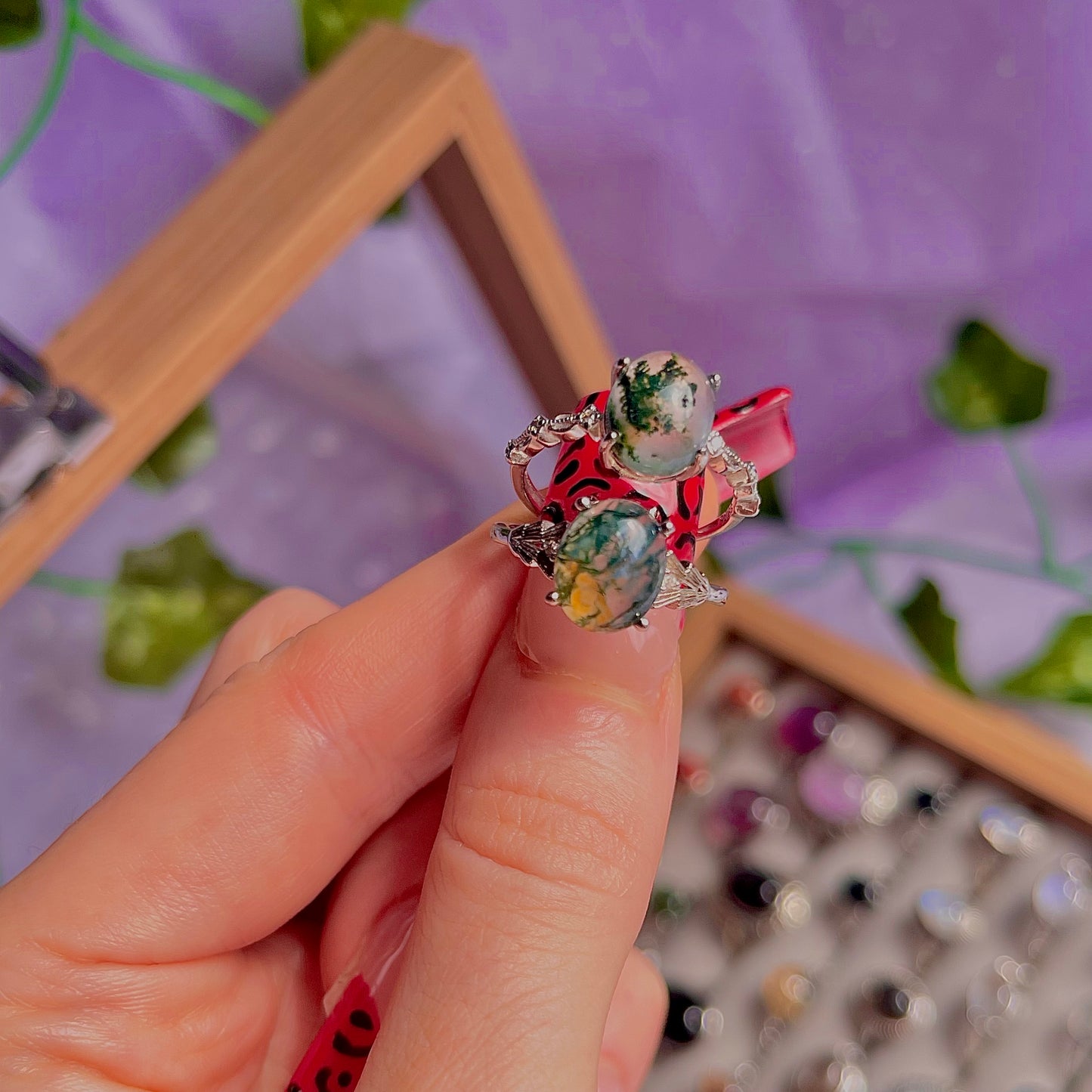 moss agate style B ~ 925 sterling silver adjustable rings / choose your own