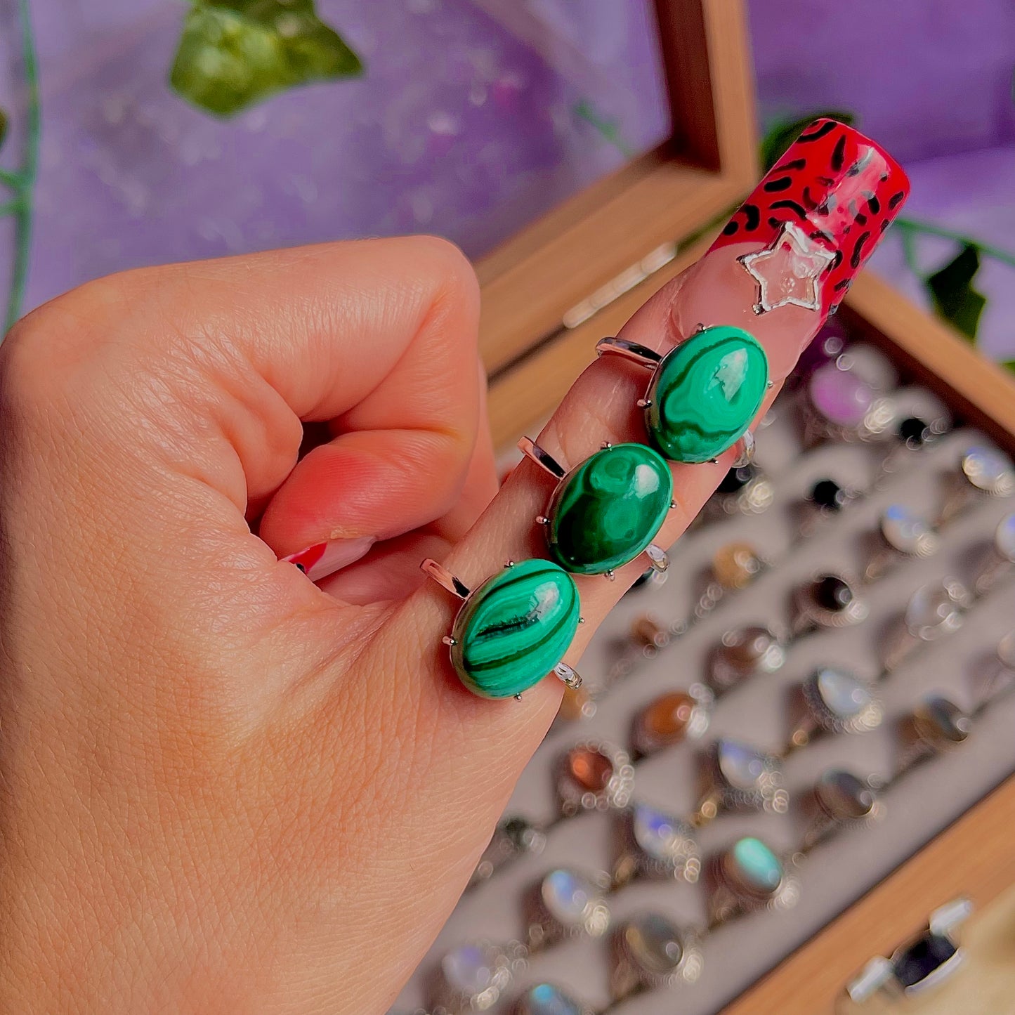 malachite ~ 925 sterling silver adjustable rings / choose your own