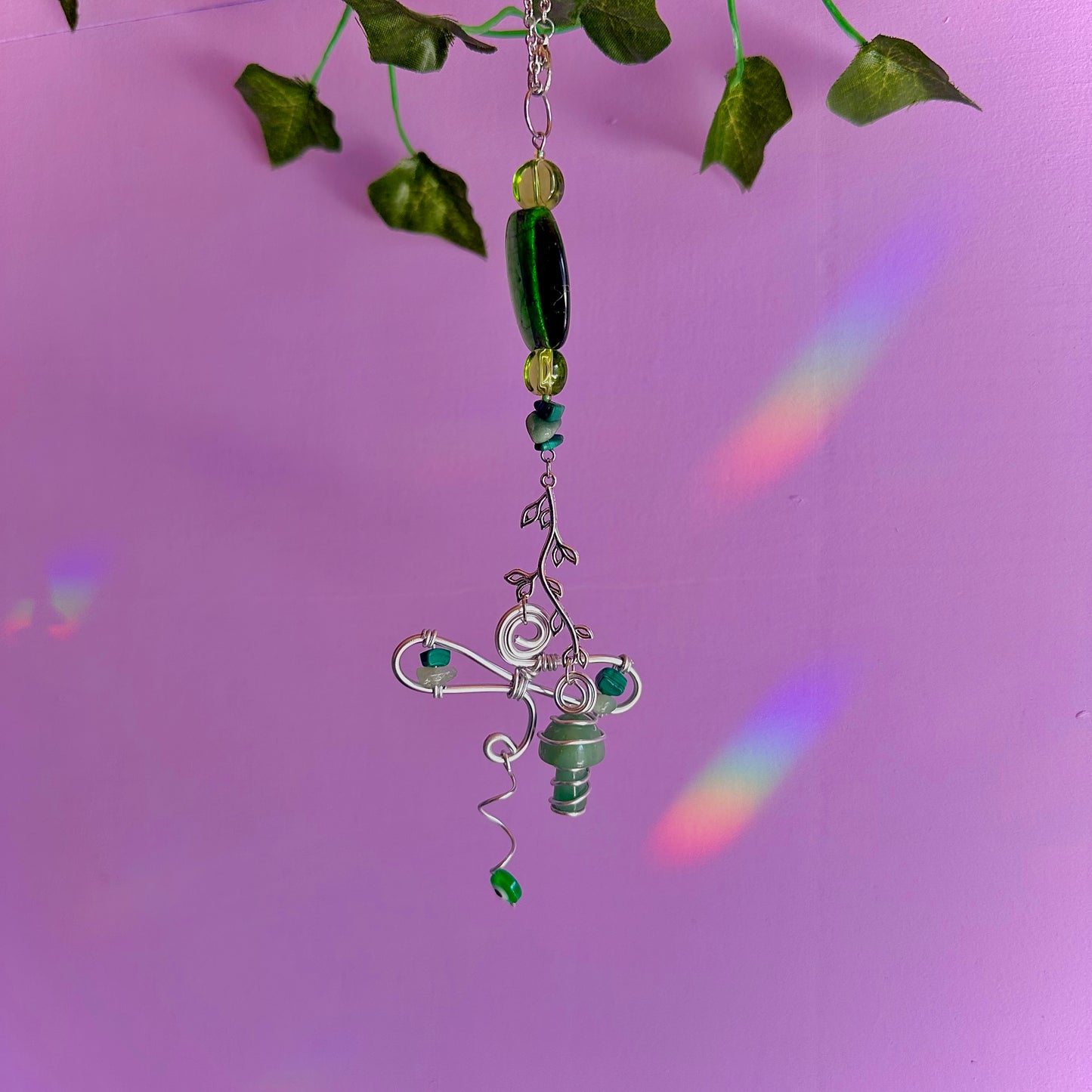 dragon fly mushroom car charm ~ aventurine and malachite