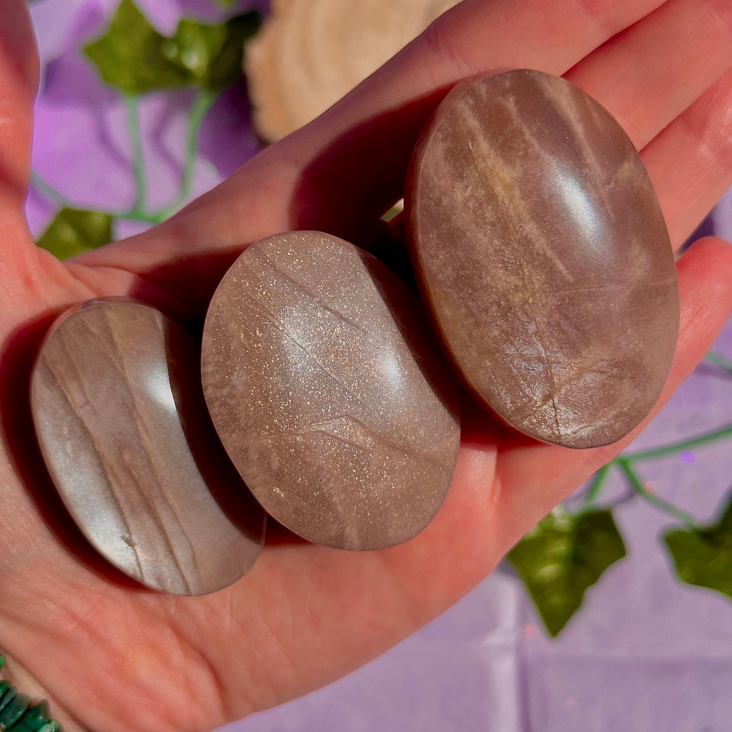 moonstone & sunstone palm stones ~ intuitively chosen