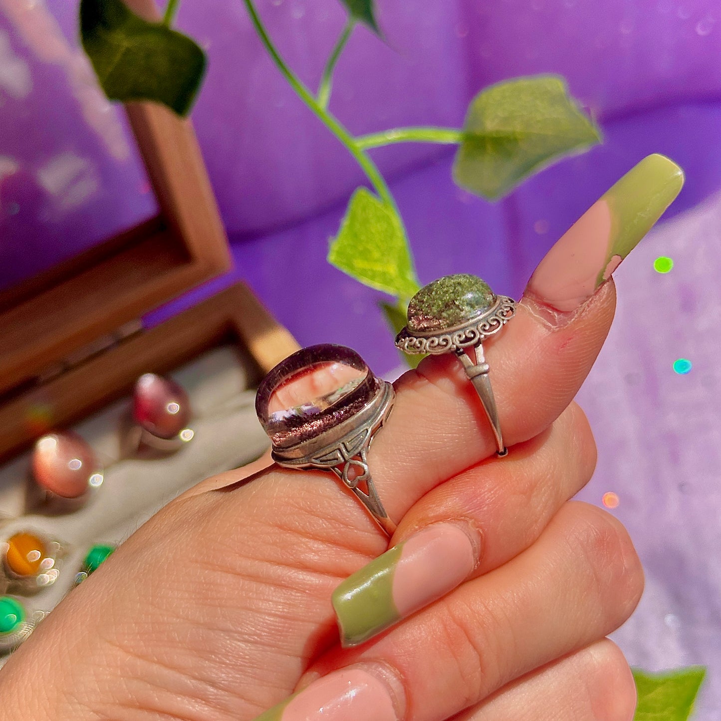 garden quartz 925 sterling silver adjustable ring